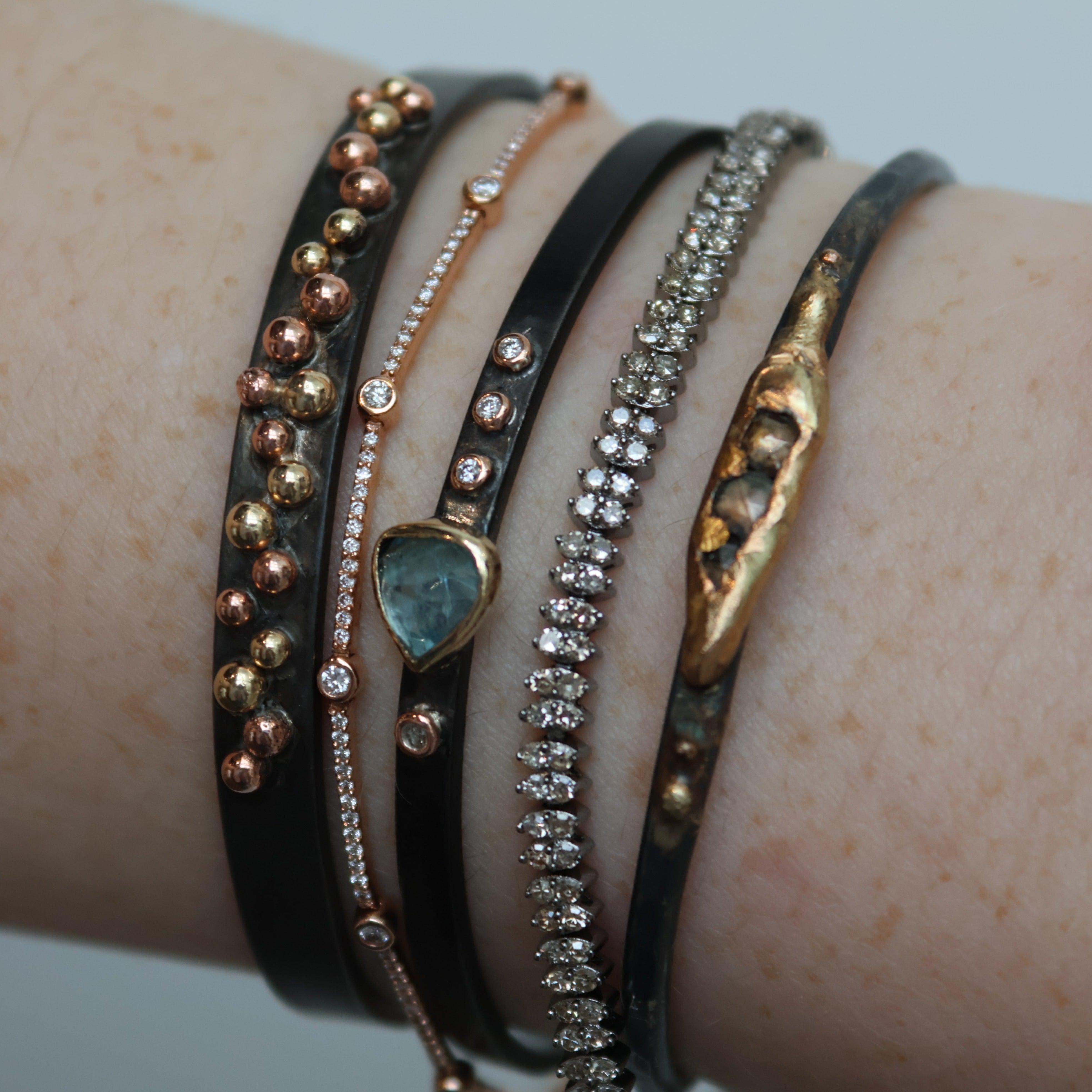Yellow & Rose Gold Cluster Cuff Bracelet