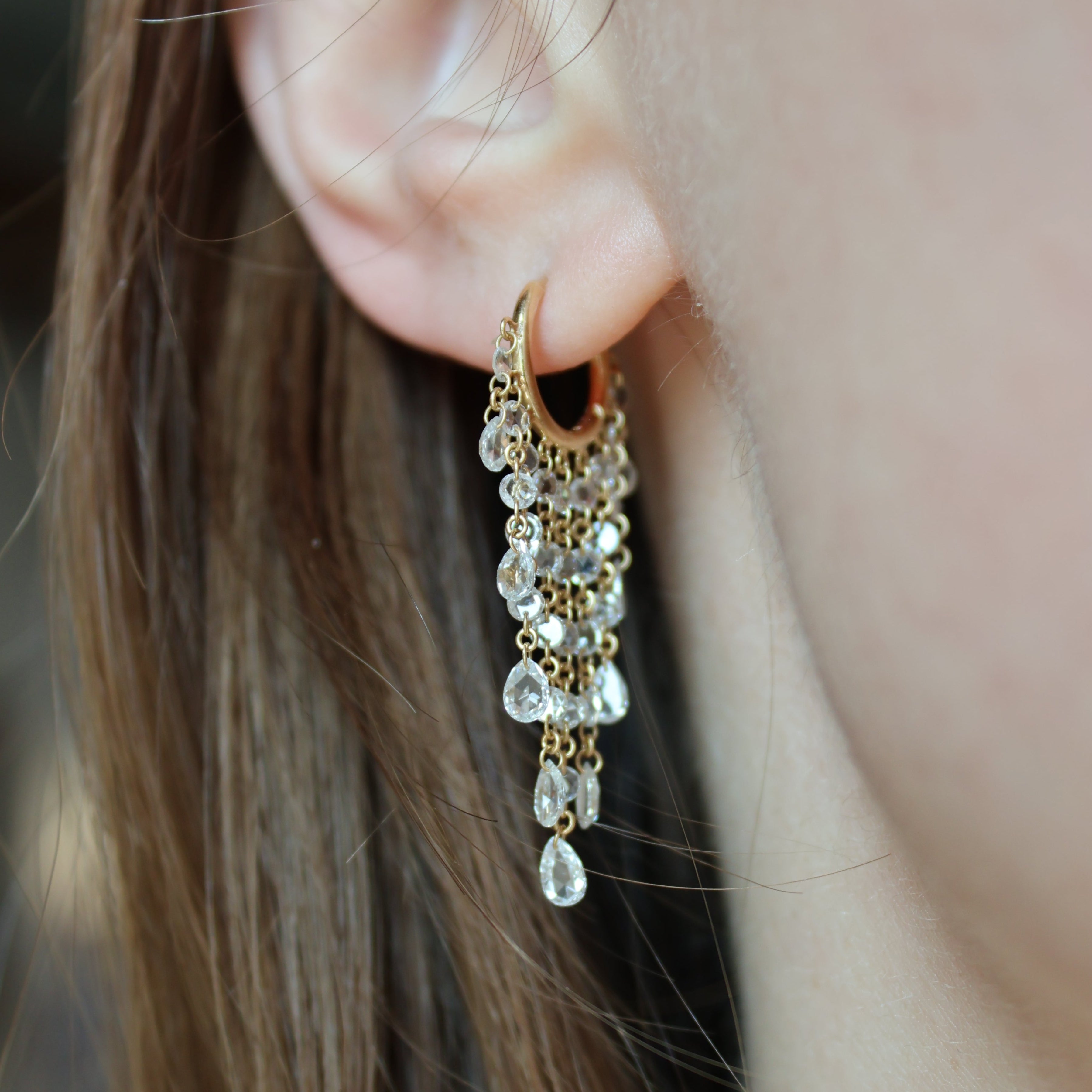 Rosecut Drilled Diamond Dangle Huggies