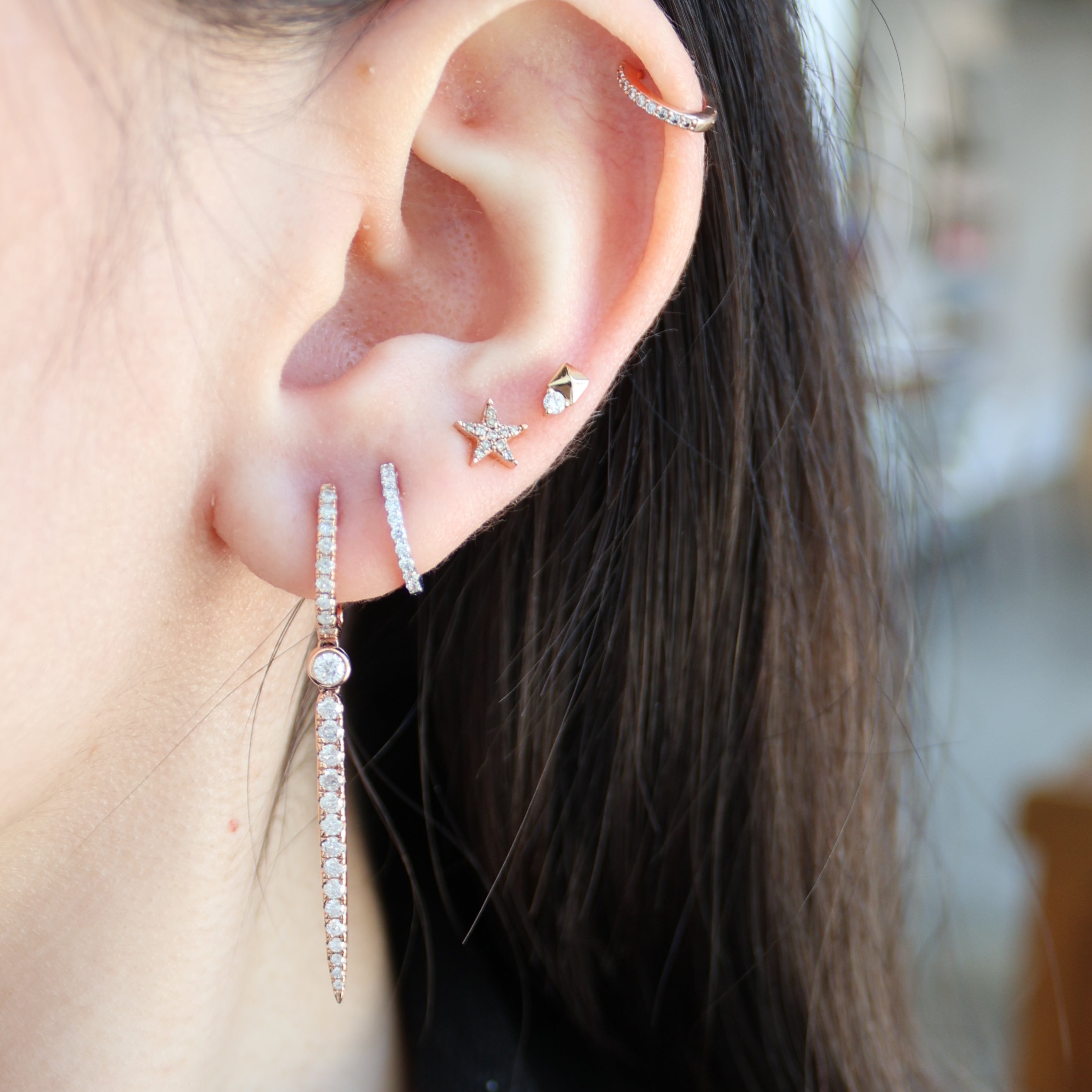 Rose Gold Diamond Spike Huggie Earrings