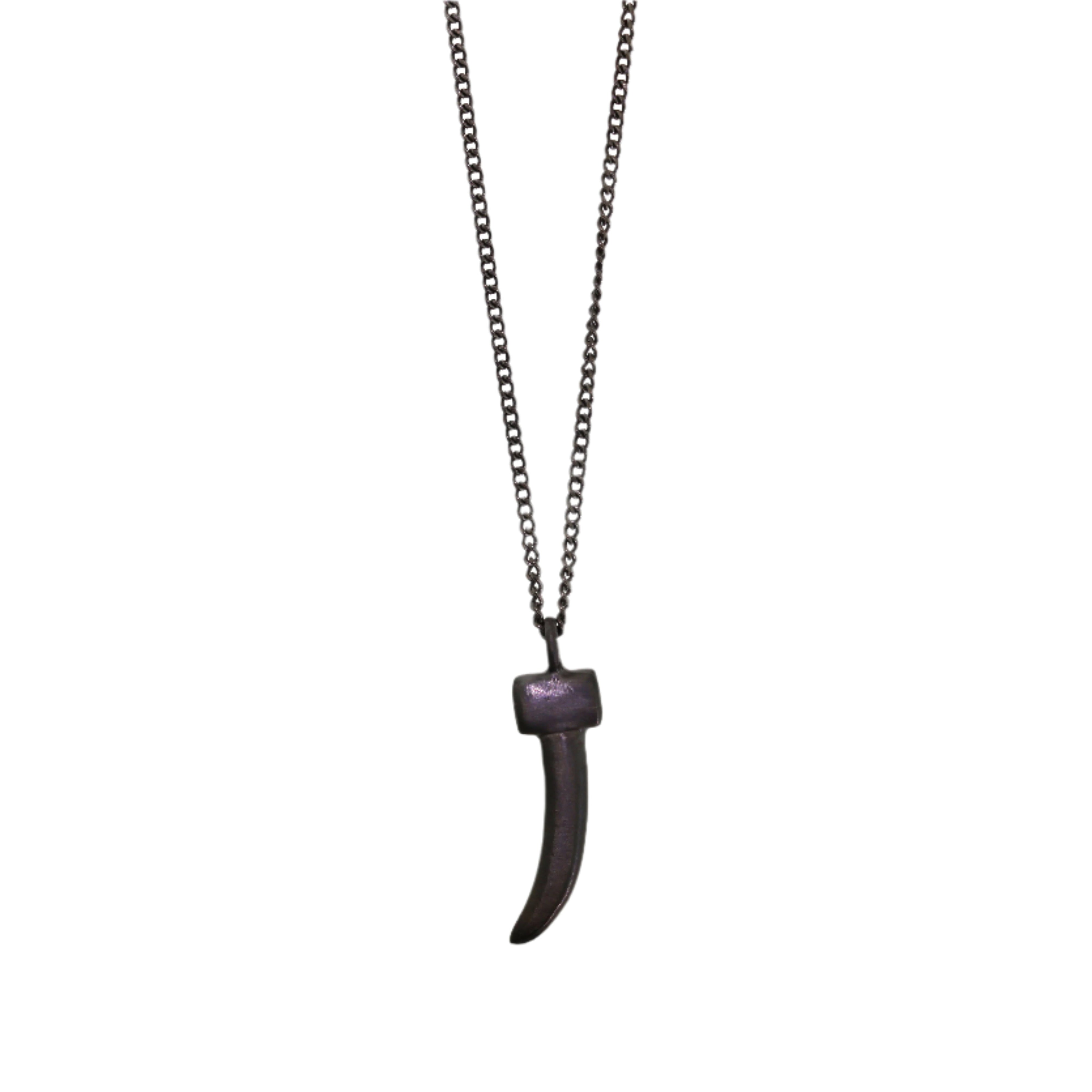 Mens Silver Rhodium Horn Necklace