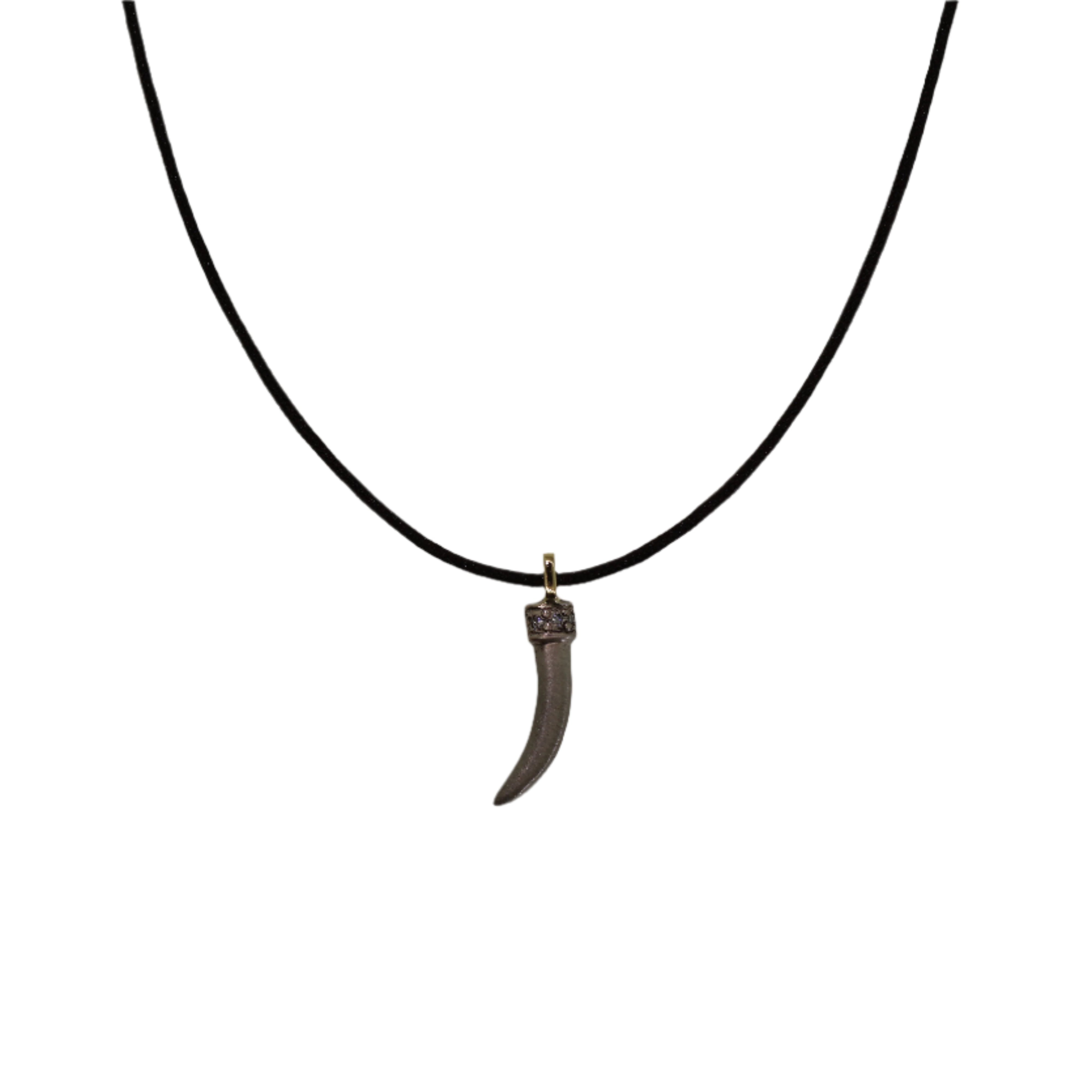 Silver Horn & Diamond Cording Necklace