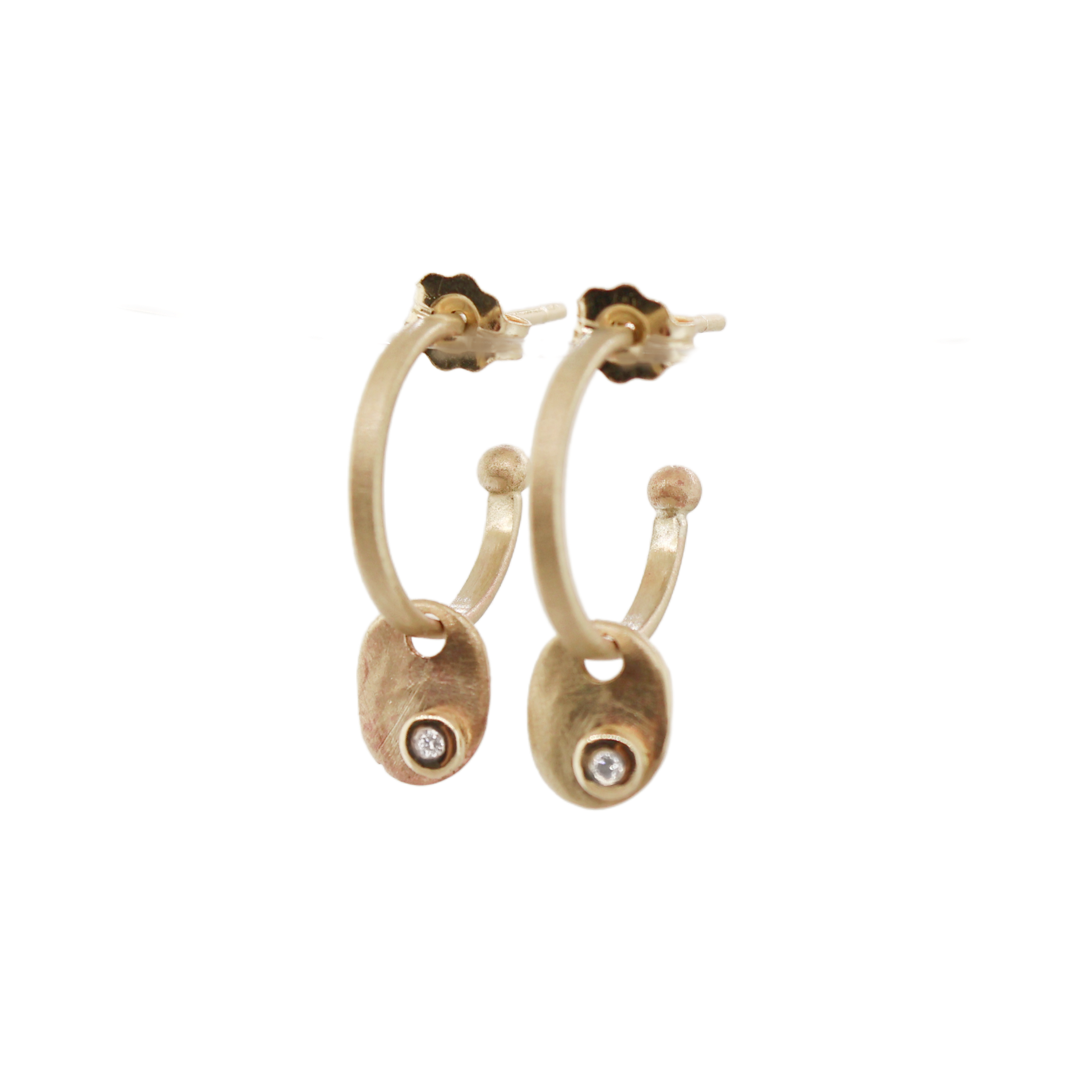 Gold Hoops With Bezel Set Diamonds on Gold Discs