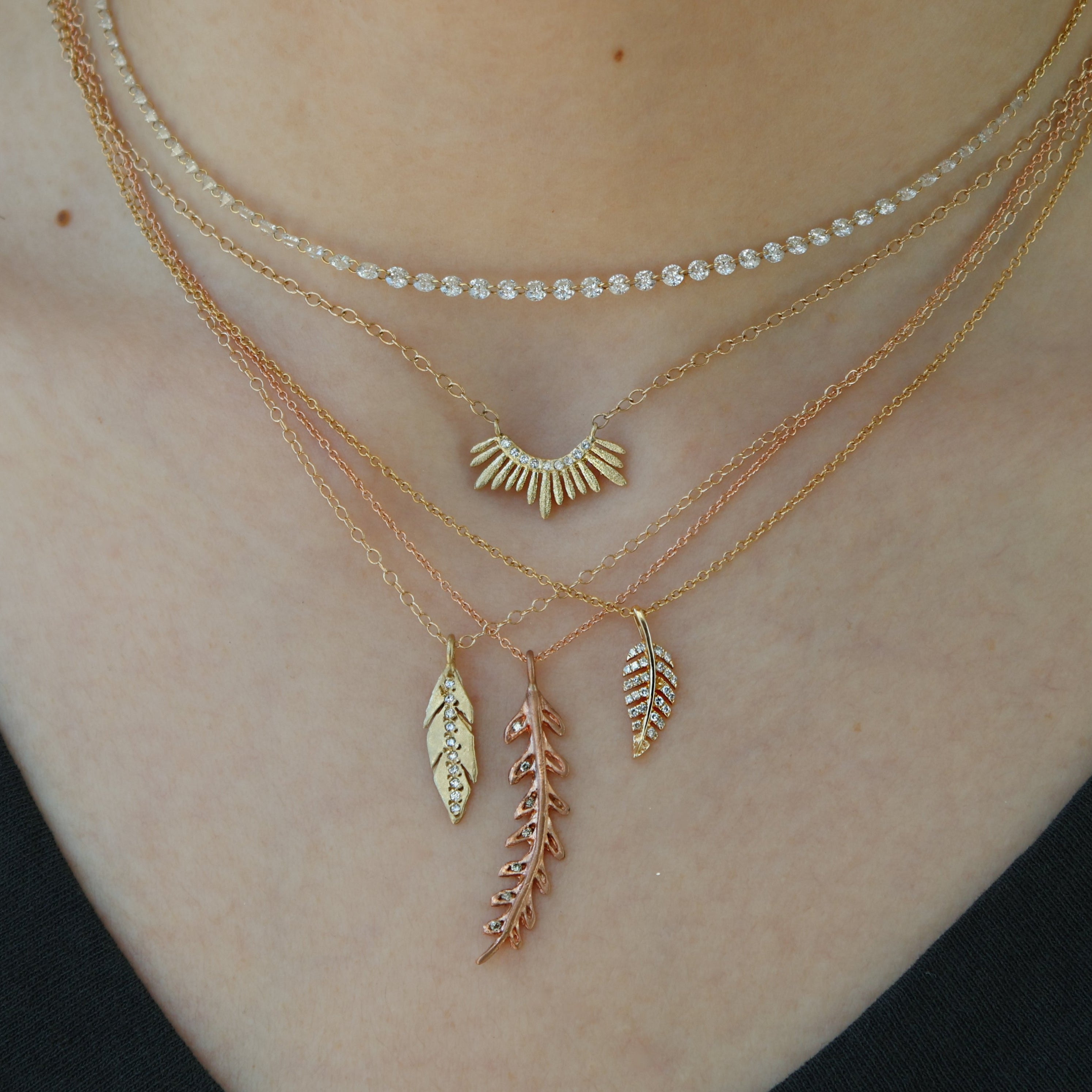 Rose Gold Feather Diamond Necklace