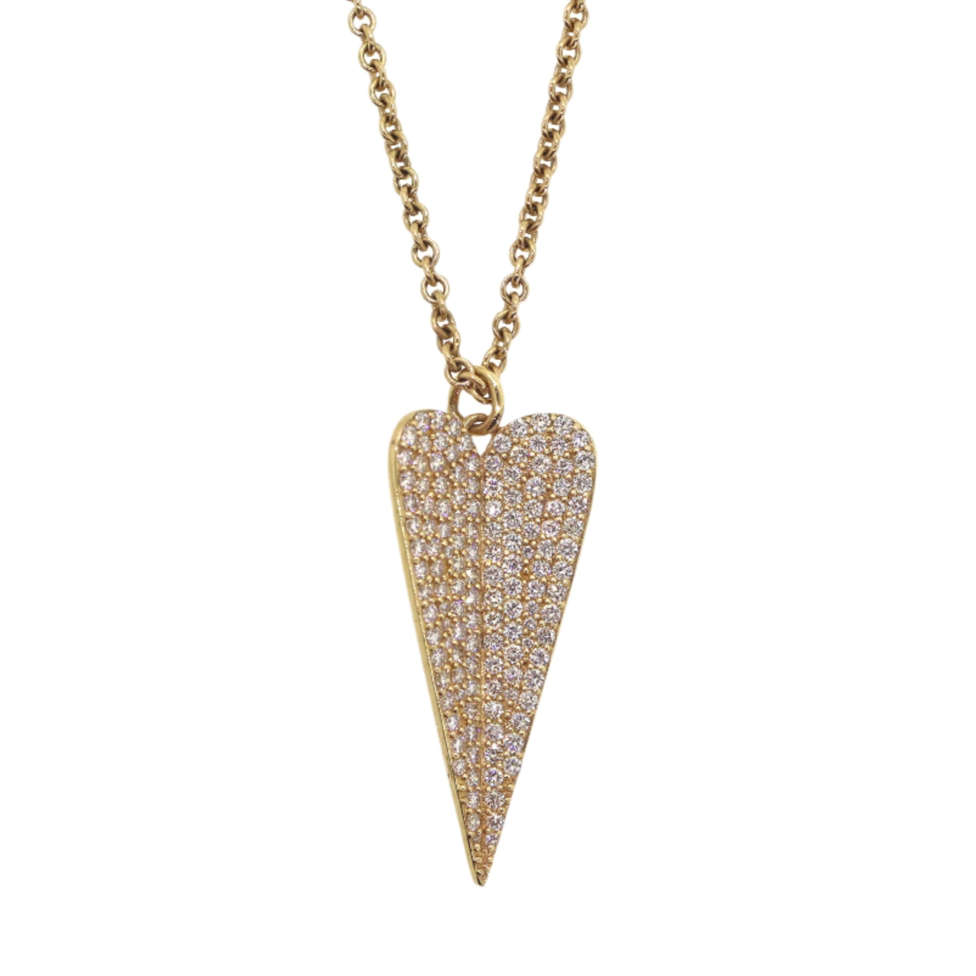 Large Pave Diamond Folded Heart Necklace