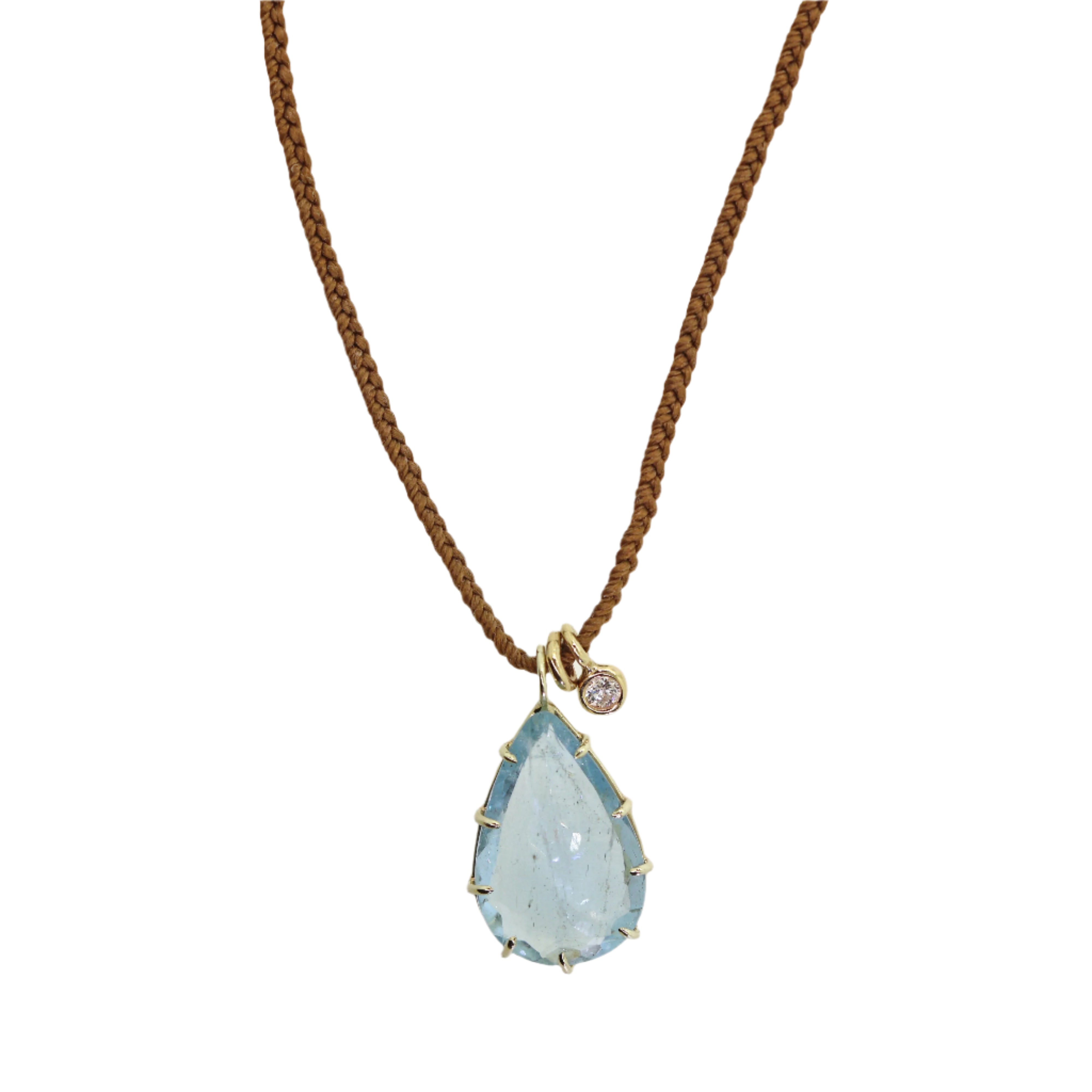 Prong Set Pear Shaped Aquamarine & Diamond Macrame Necklace
