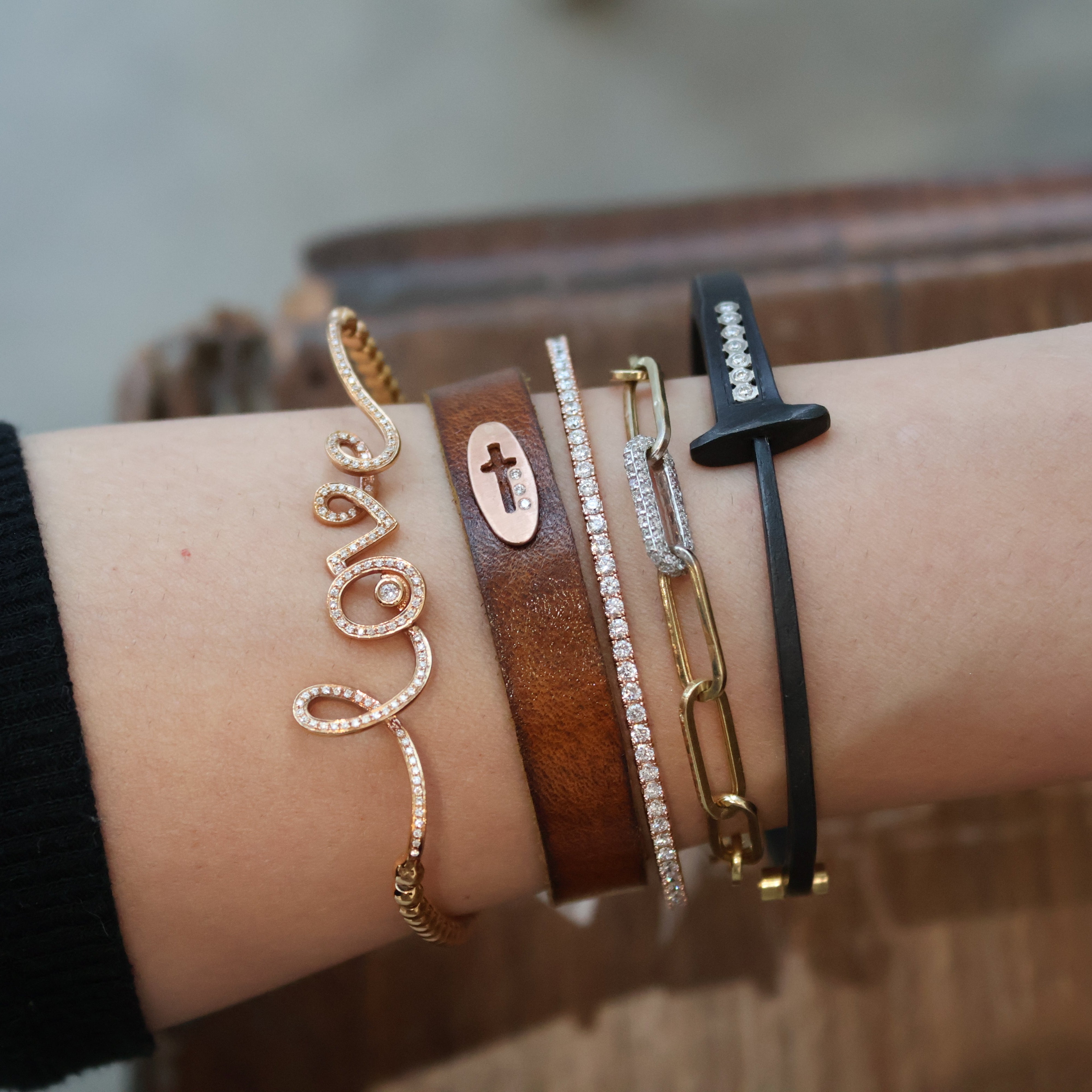 Small Diamond Flexible Tennis Bangle Rose Gold