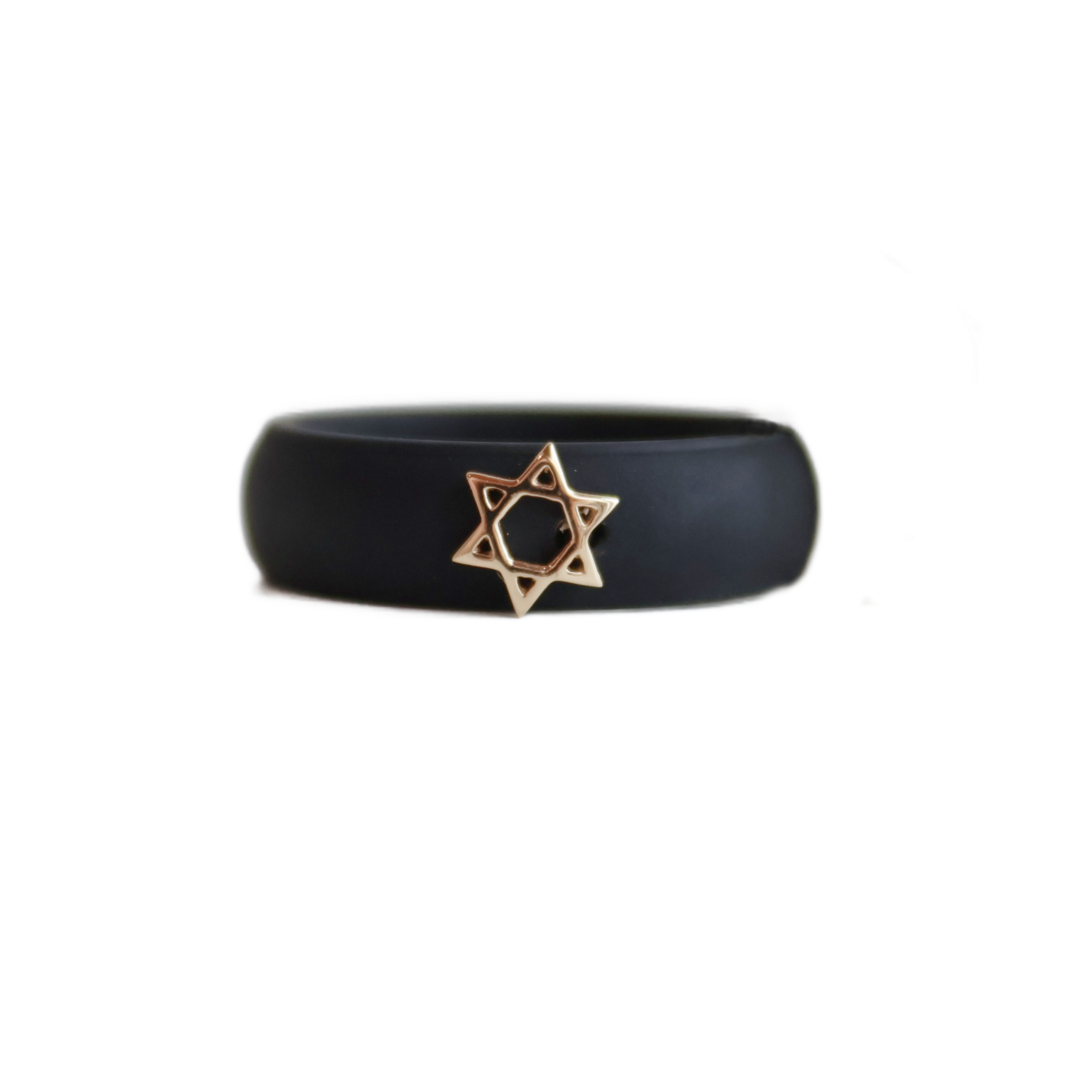 Yellow Gold Star of David Silicone RIng - Black