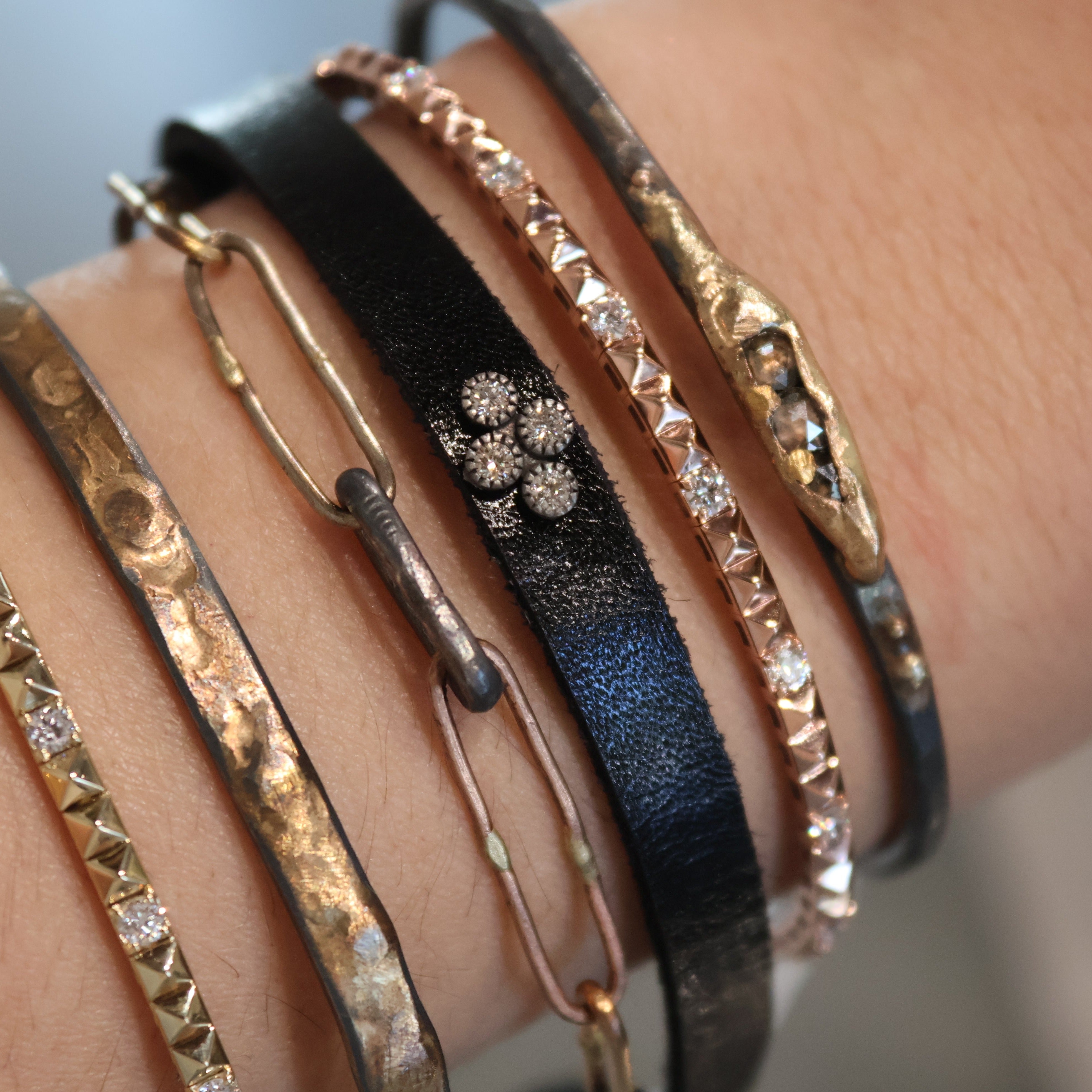 Diamond Silver Cross Black Leather Bracelet