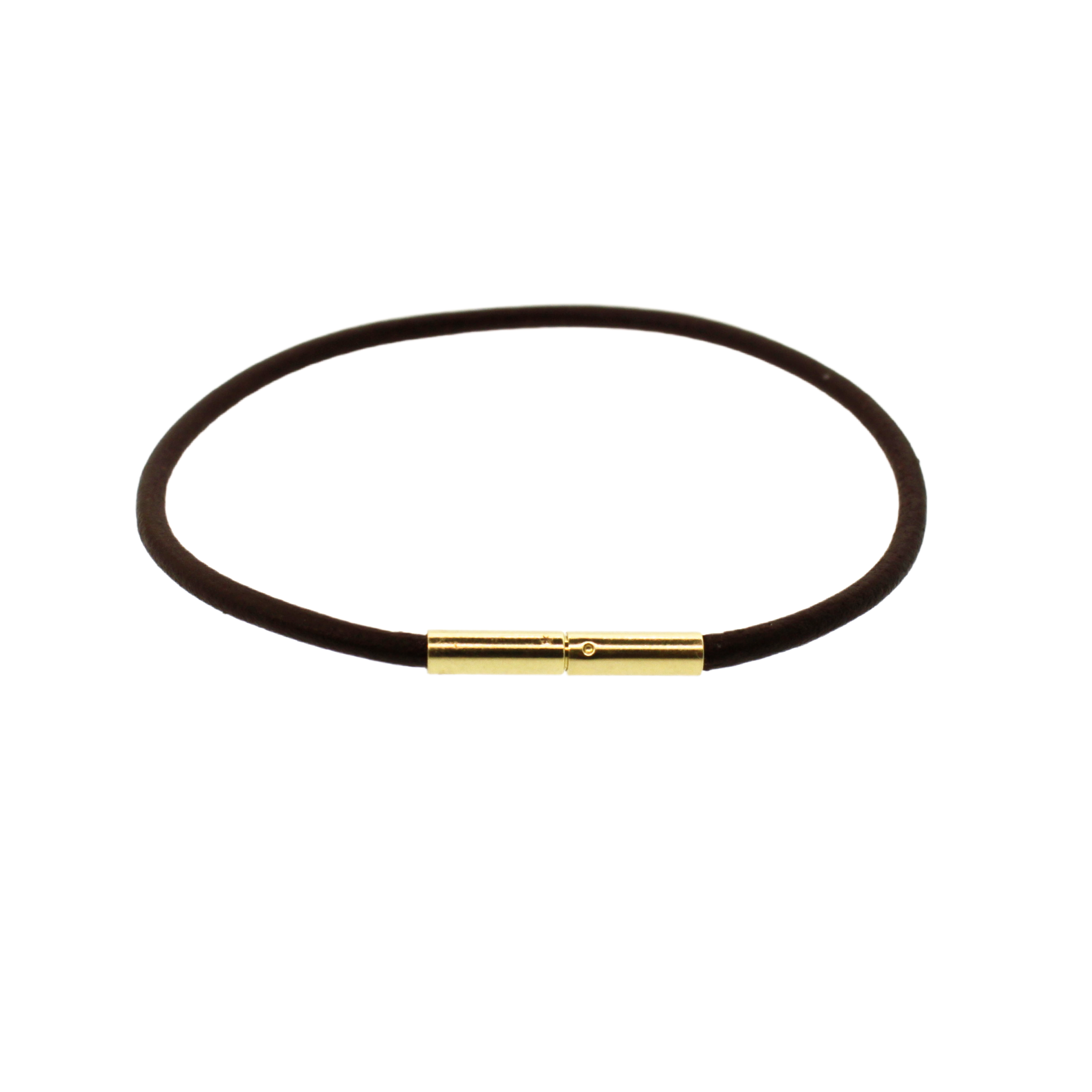 14K YELLOW GOLD BAYONET CLASP LEATHER BRACELET