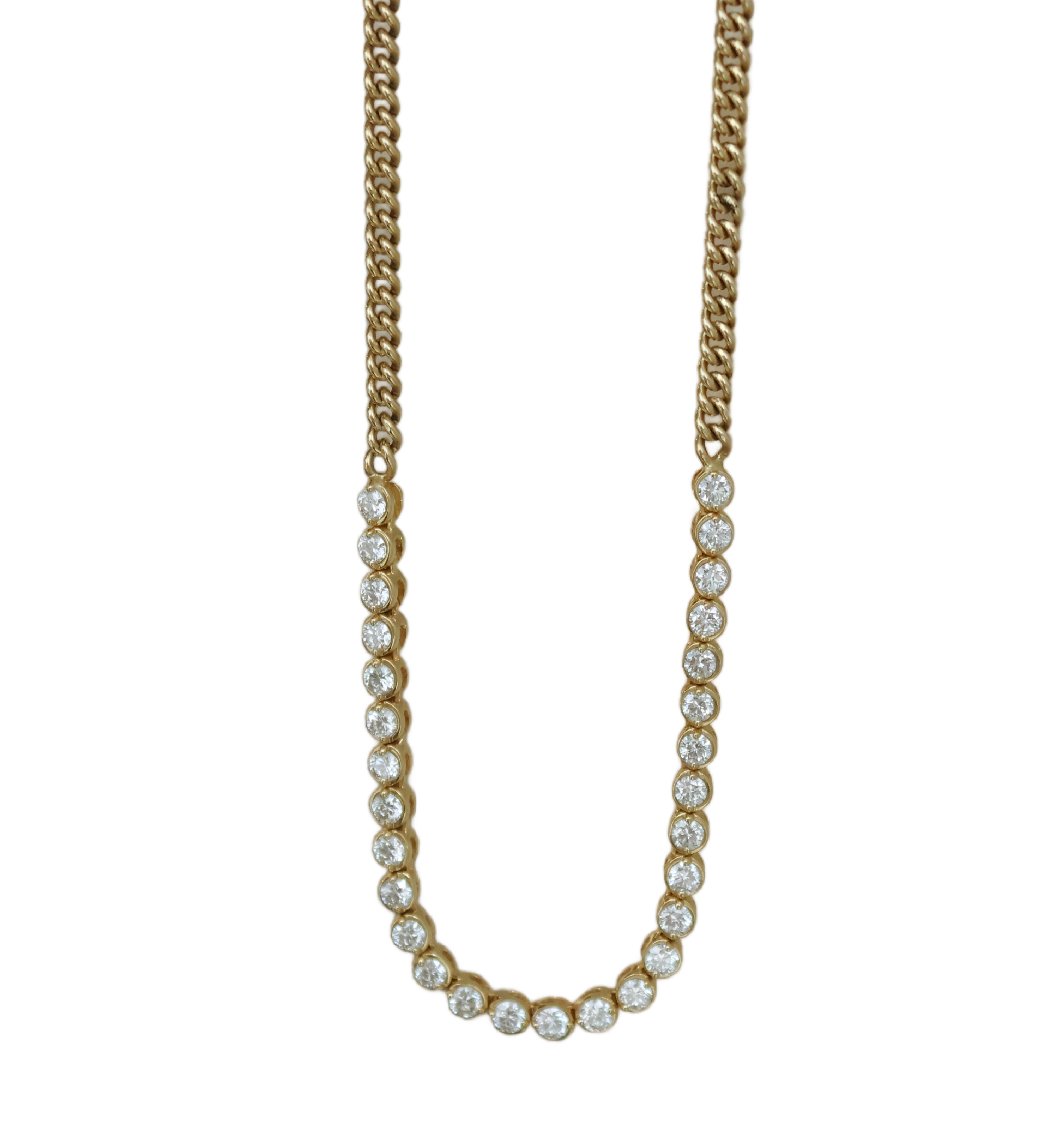 18KY Half Bezeled Diamond Tennis Necklace