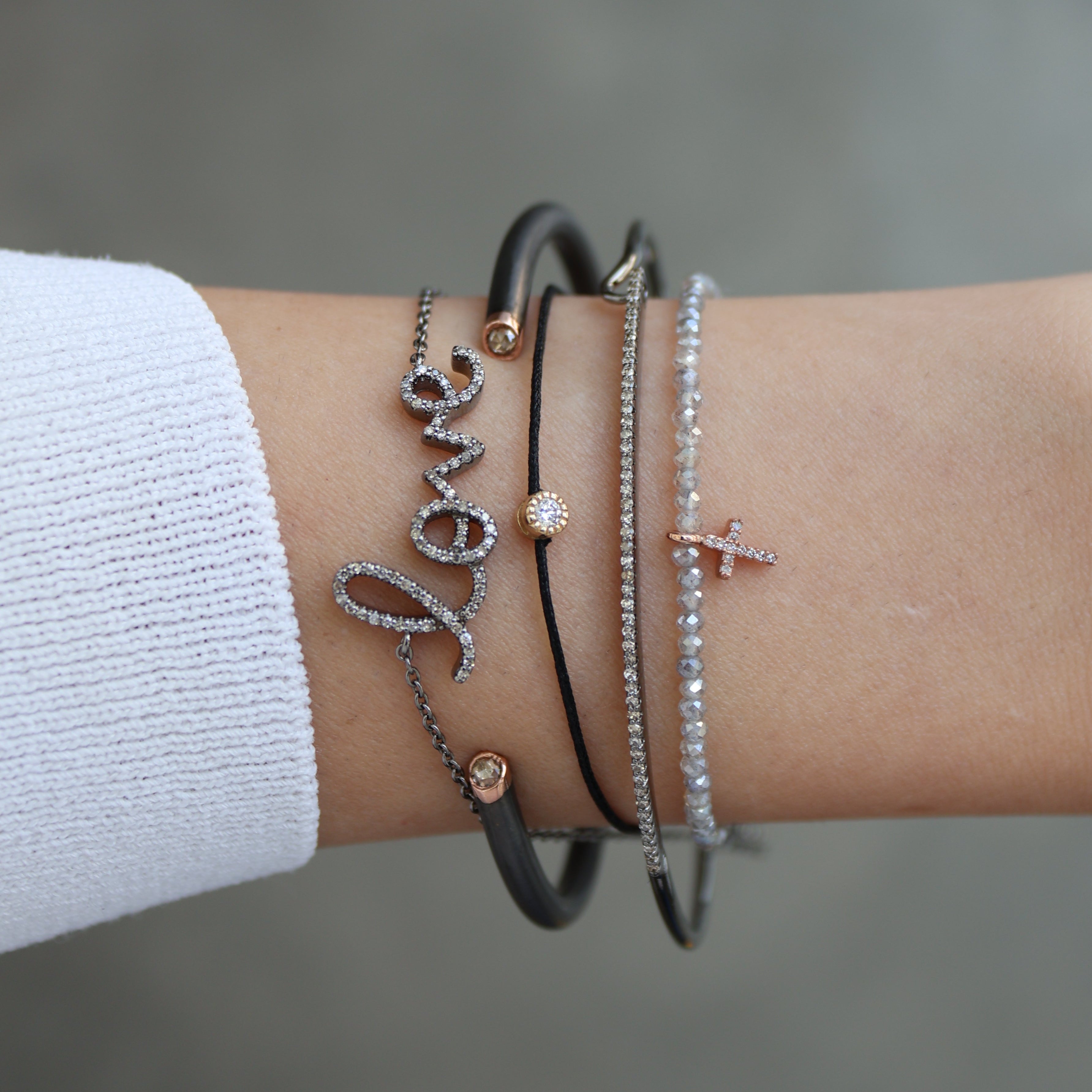 Mystic Labradorite & Diamond Cross Bracelet