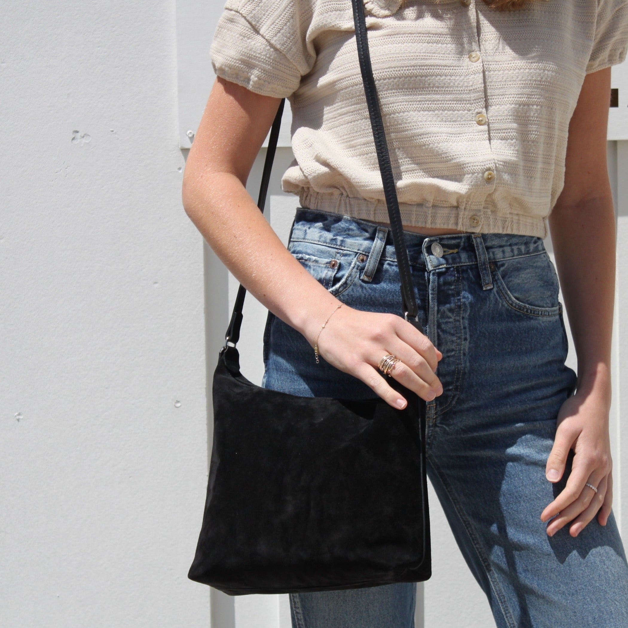 Zip Crossbody Black Suede