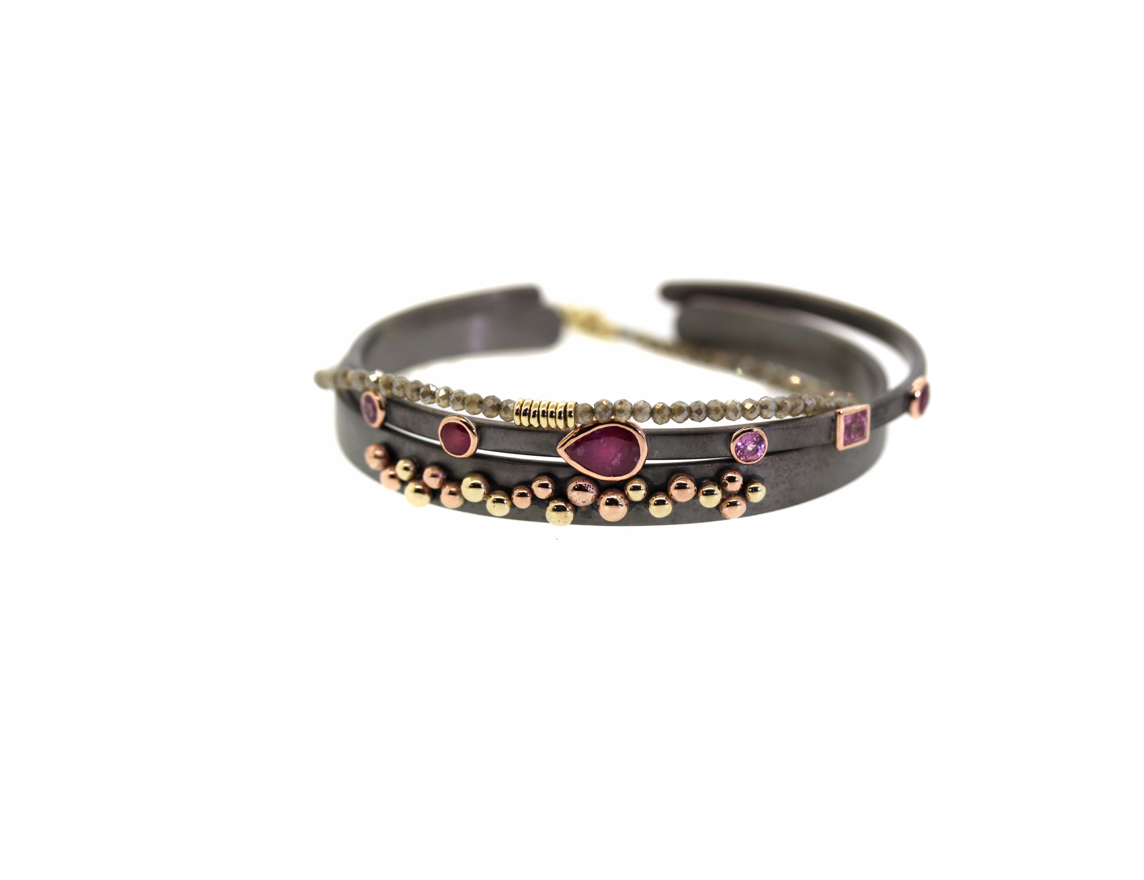 Mixed Precious Gemstone Bezeled Cuff Bracelet