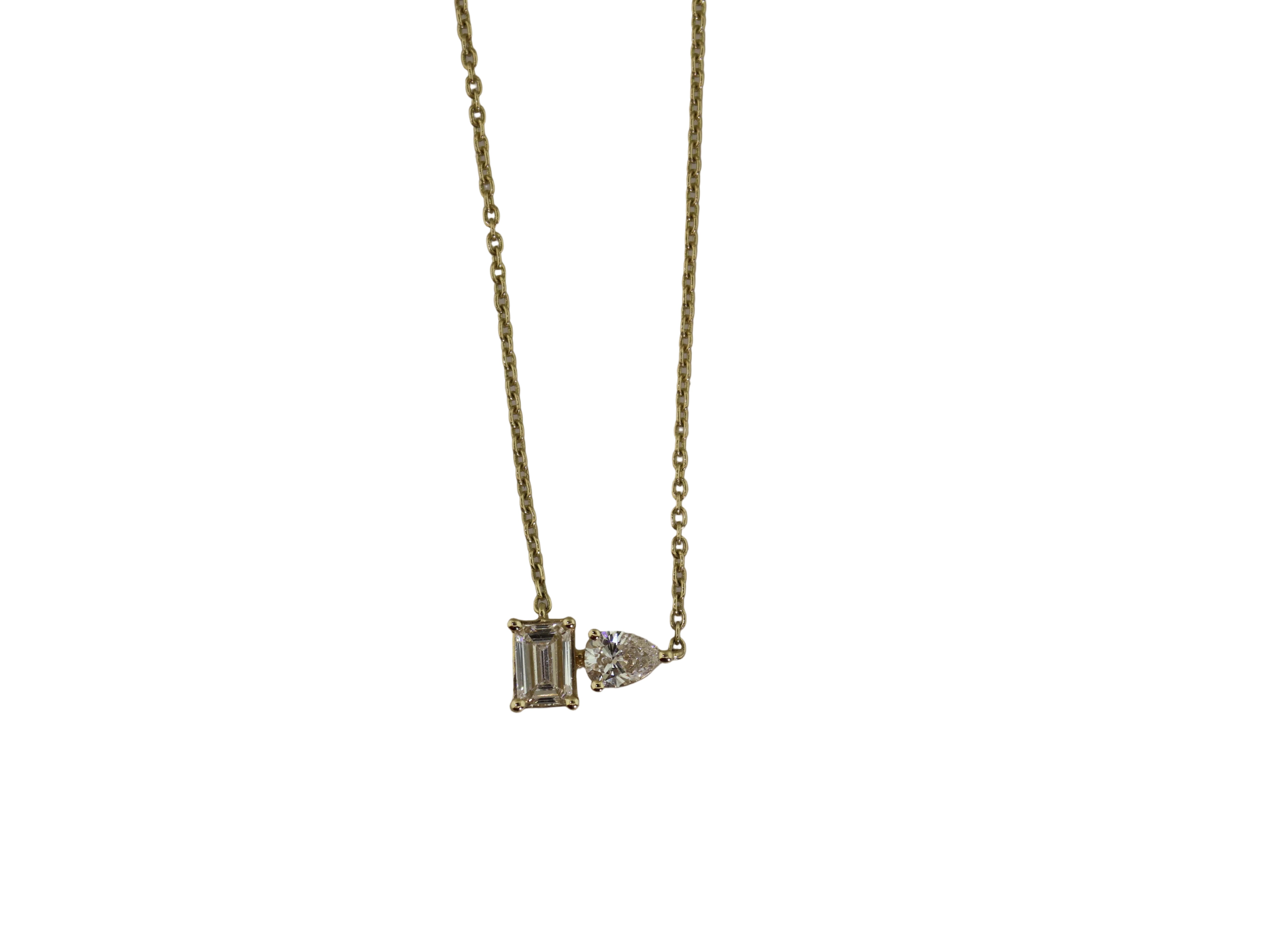 pear and baguette diamond gold necklace