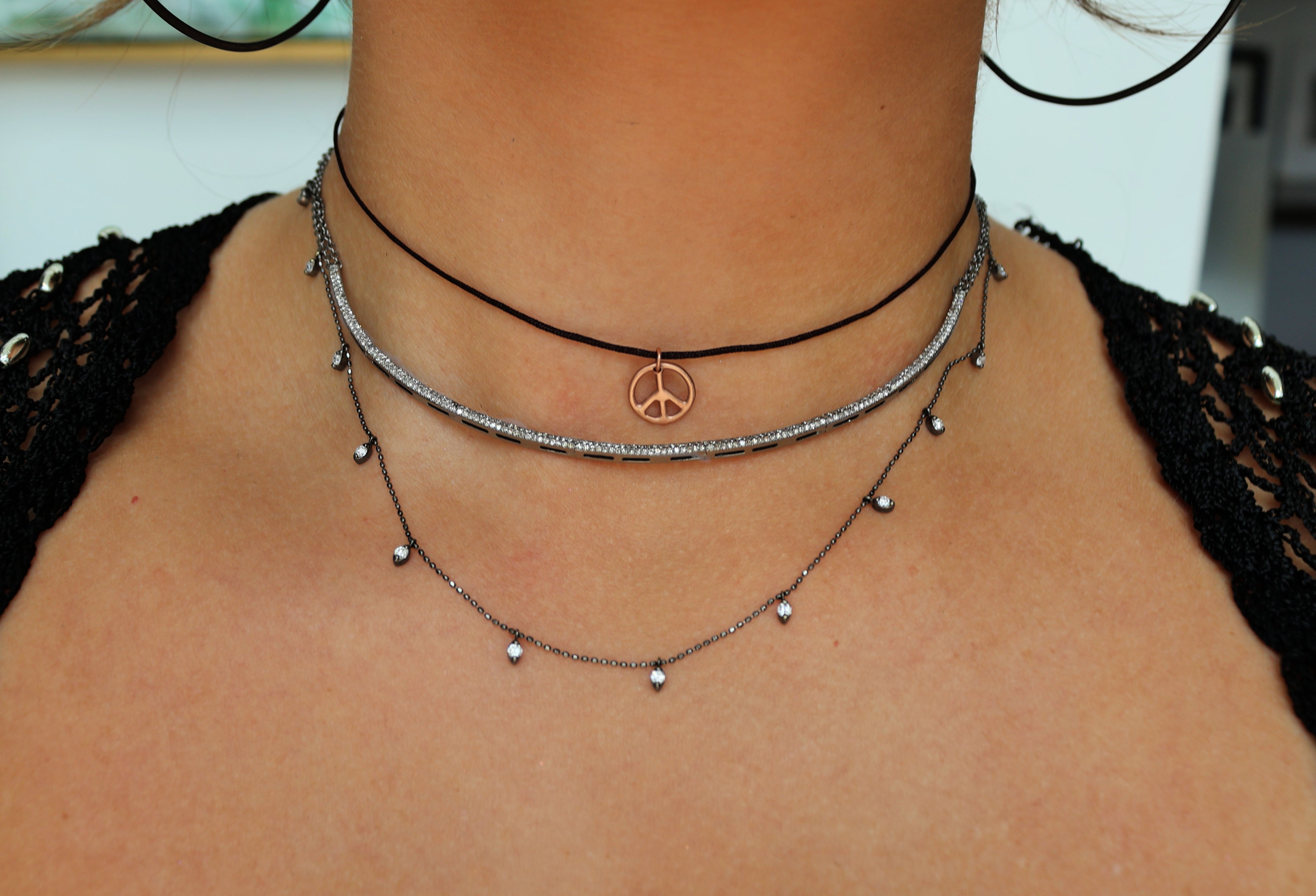 Chocolate Brown Cording & Rose Gold Peace Sign Necklace