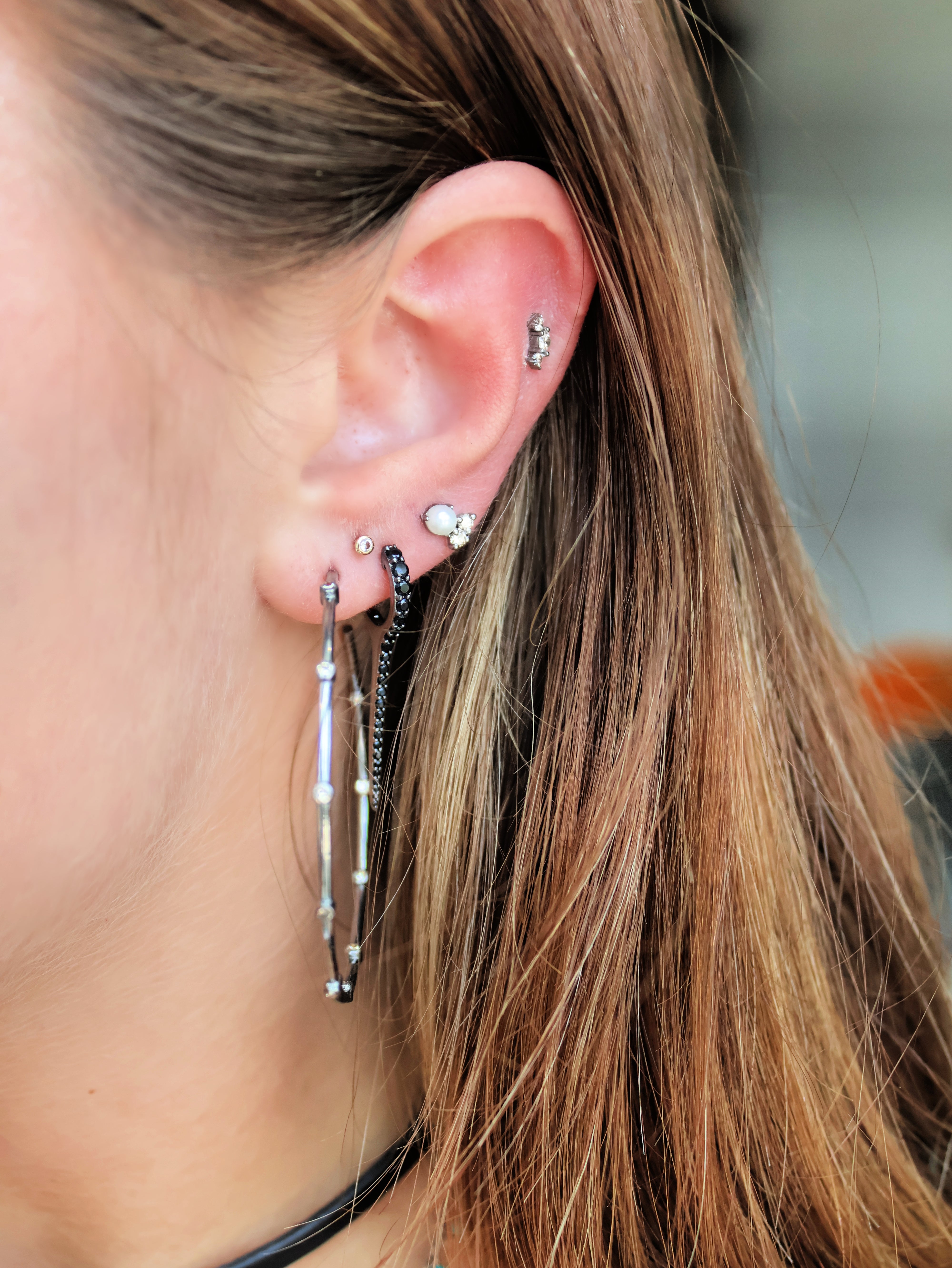 Silver Inside Out Bezeled Diamond Hoops