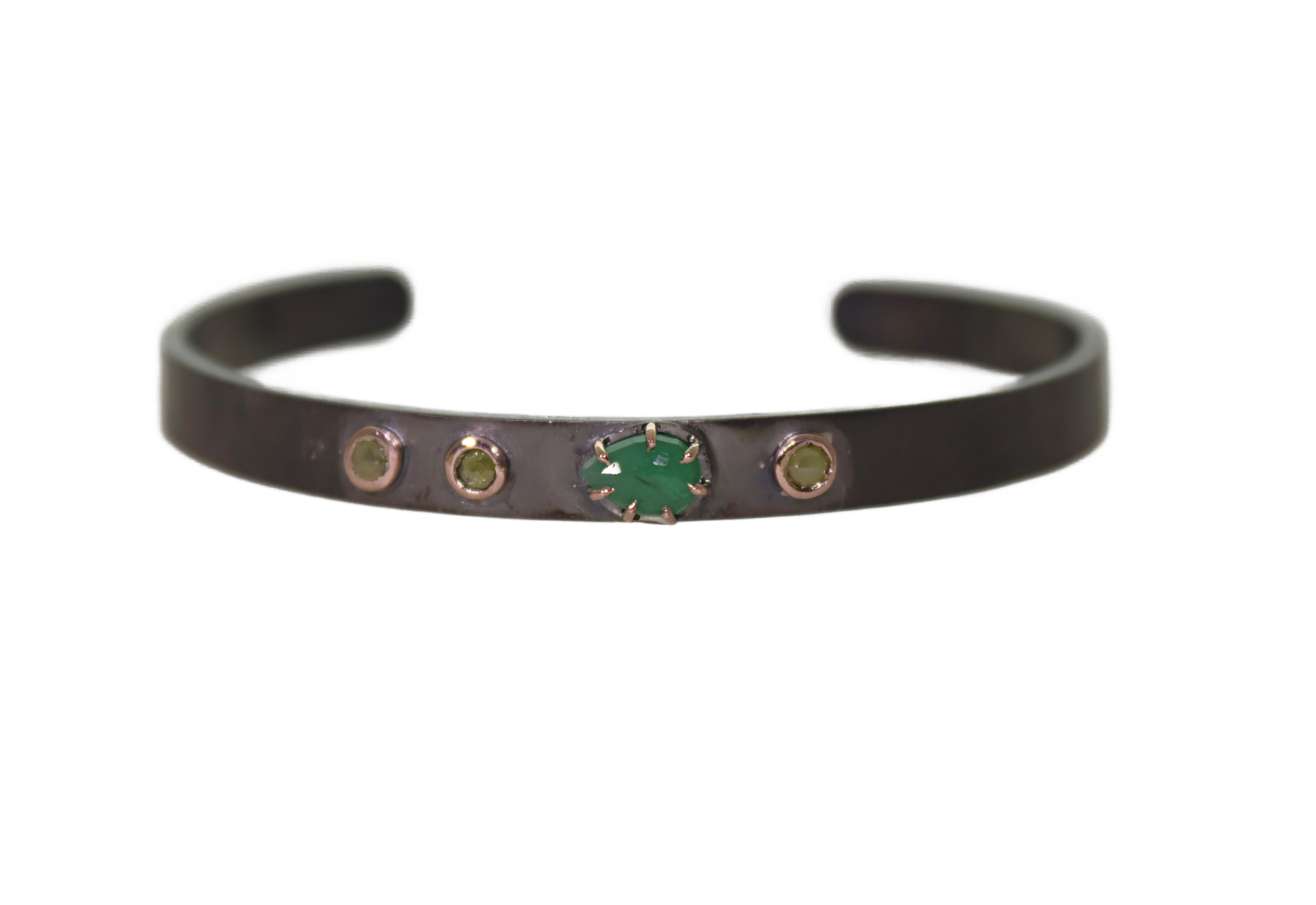 Emerald and Raw Diamond Cuff