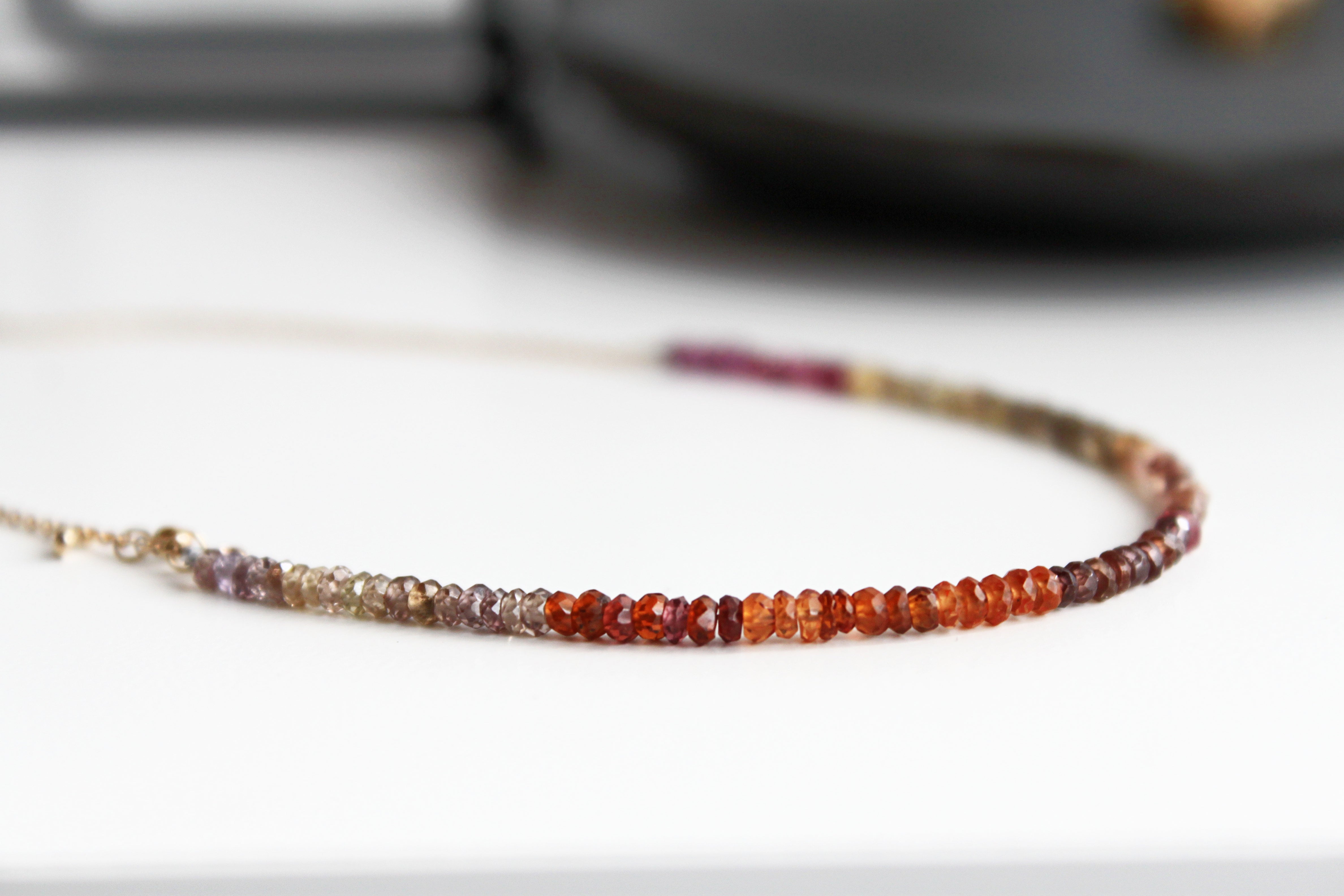 Multicolor Sapphires Necklace with Diamond Dangles