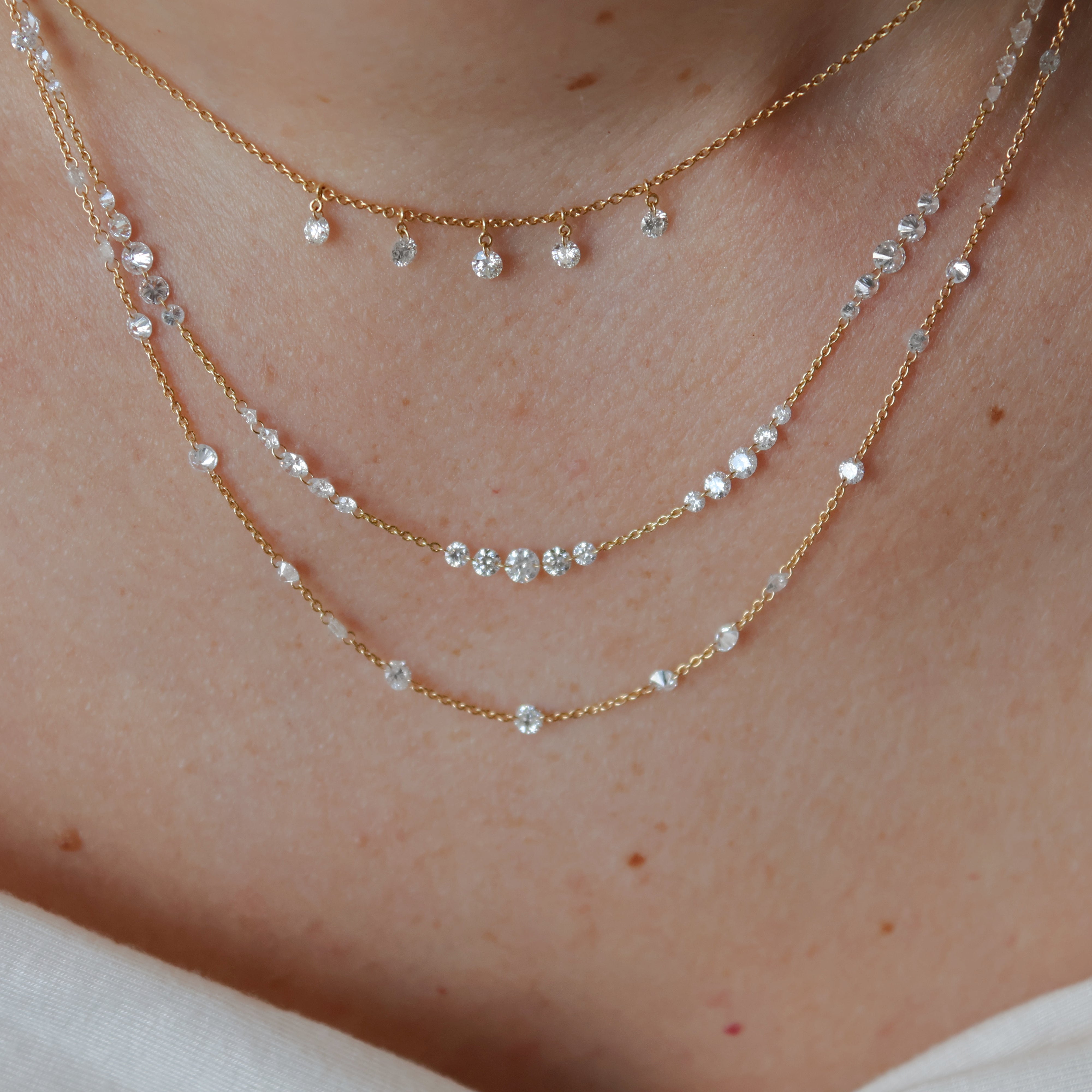 Yellow Gold 23 Drilled Diamond Spaced Necklace