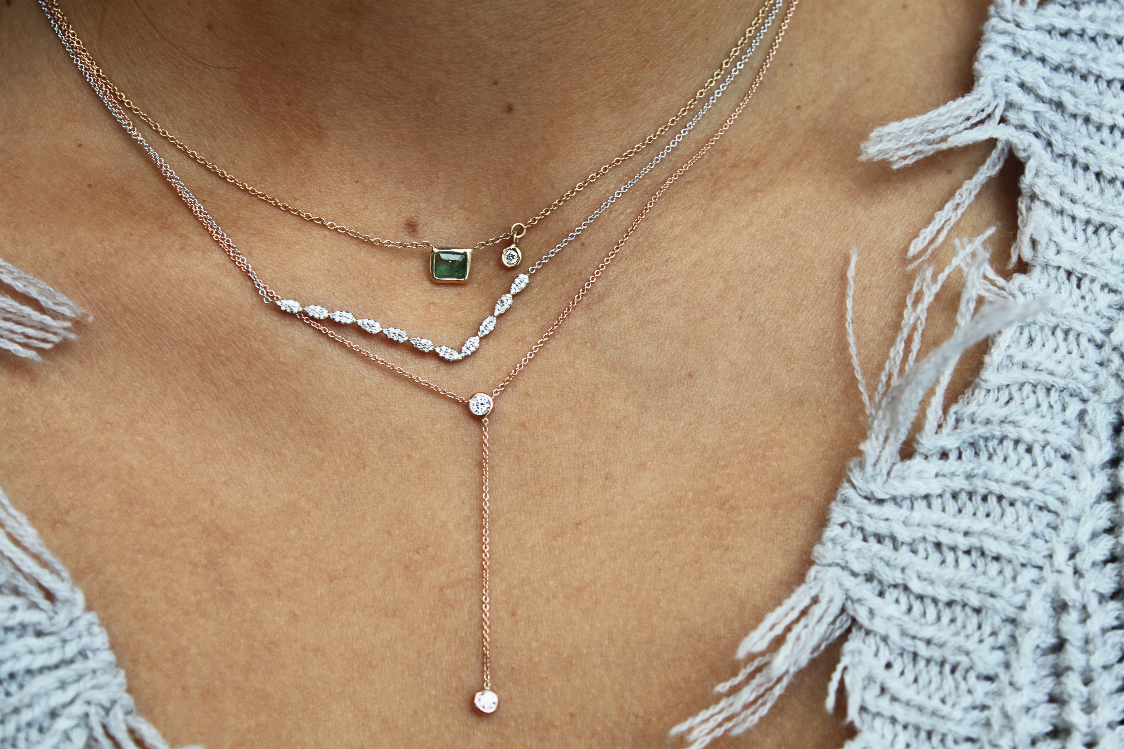Abstract V Diamond Tear Drop Necklace
