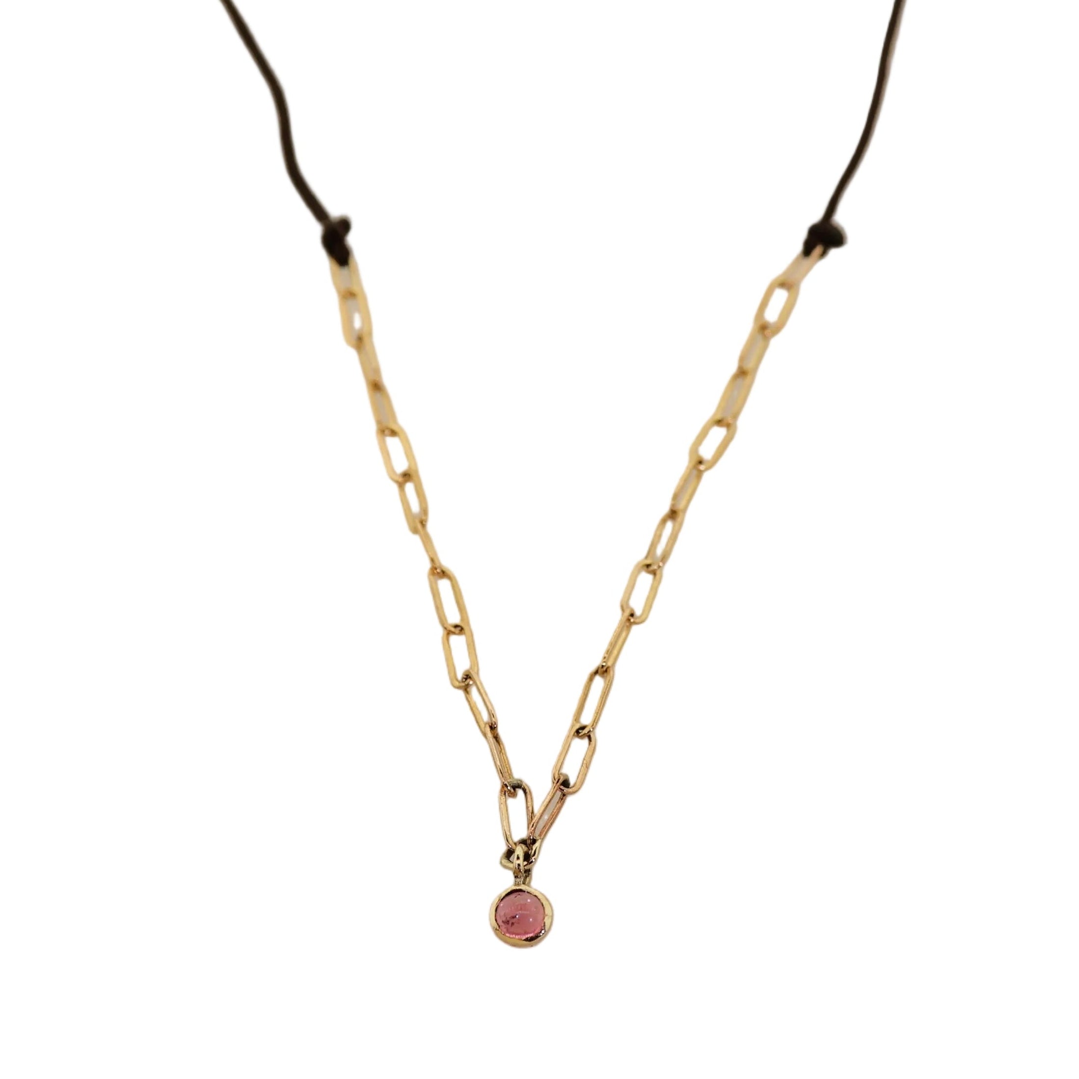 Paperclip Chain & Cording Pink Sapphire Pendant Necklace