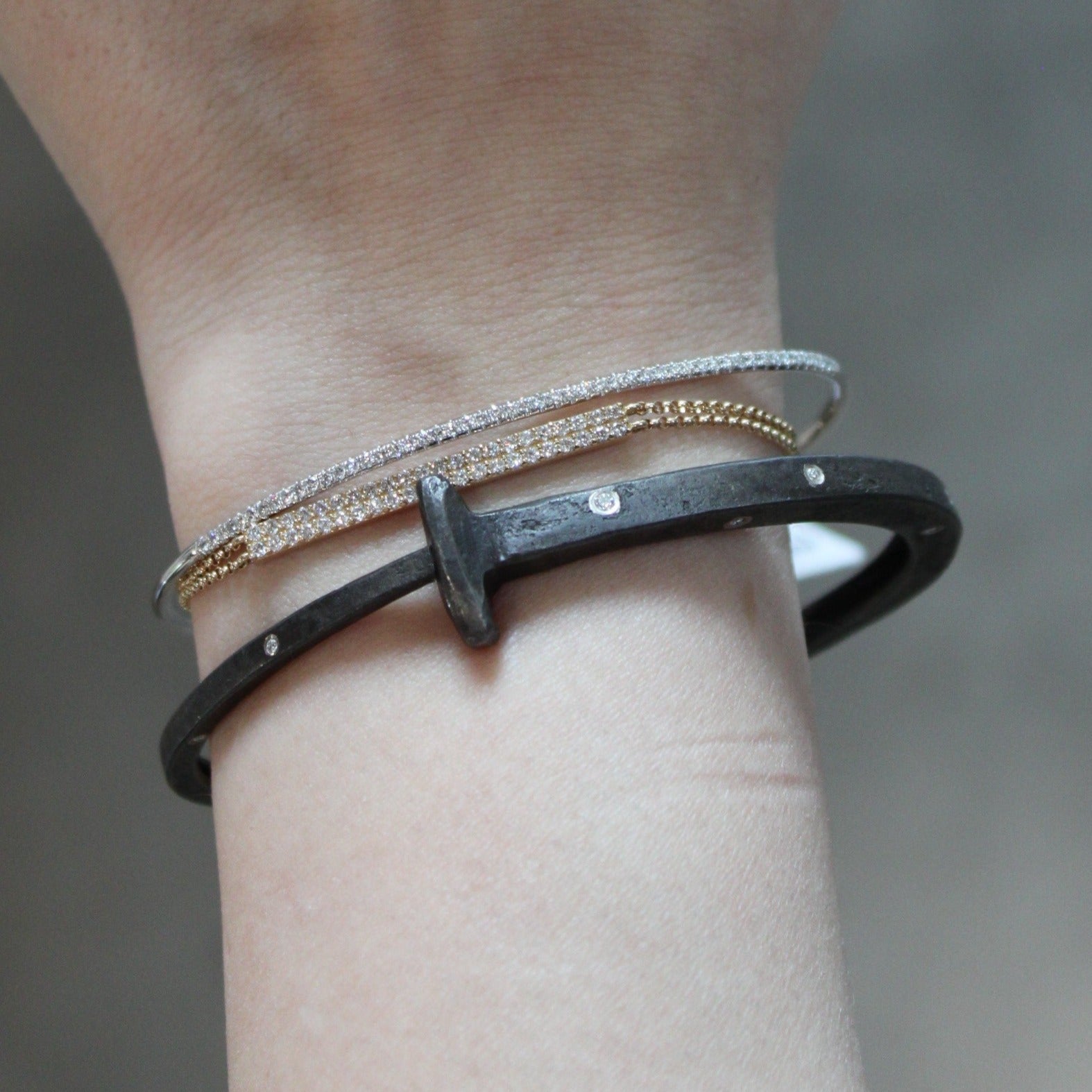 Iron Nail Bracelet with 9 Diamonds