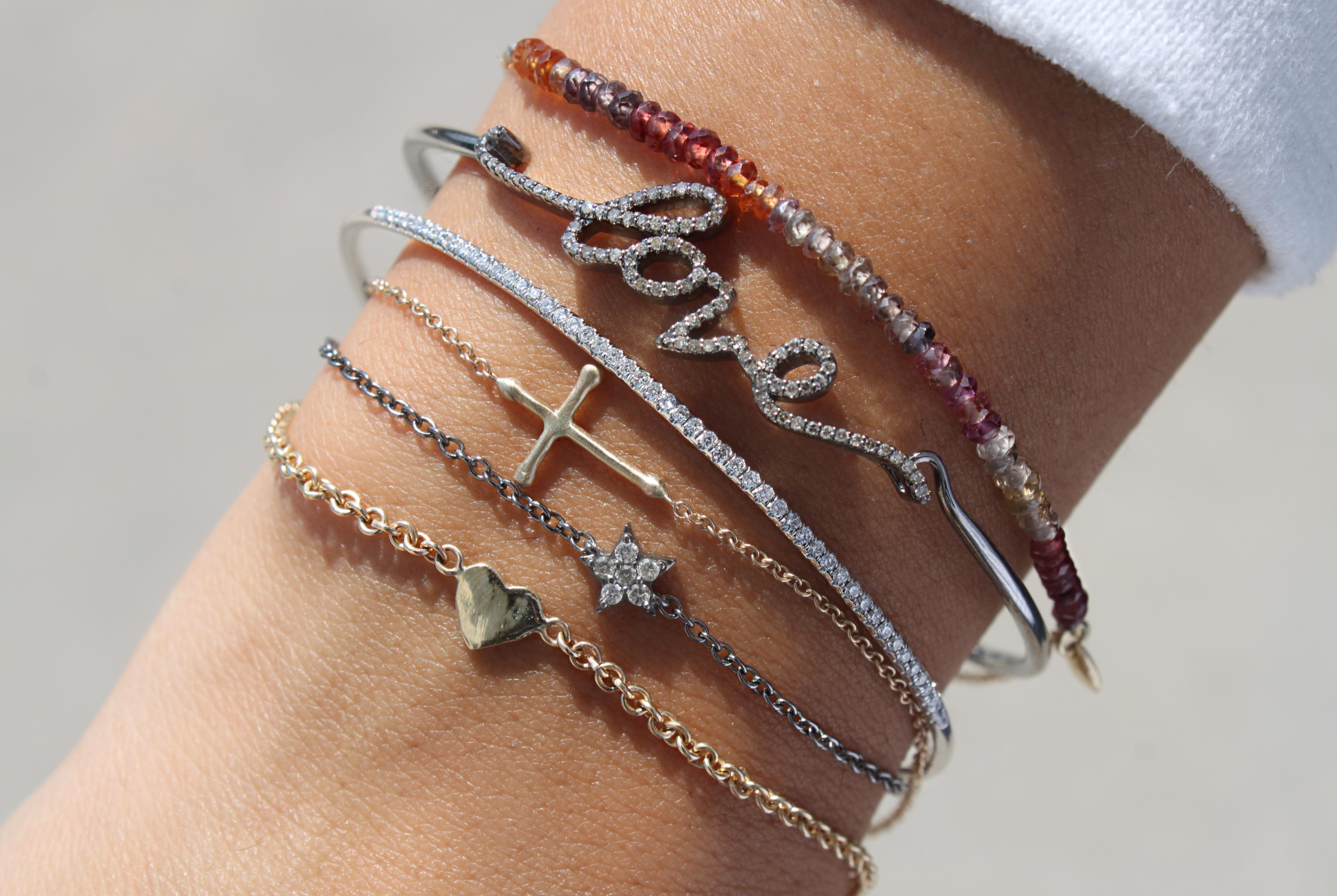 Half Multicolor Sapphires and Half Chain Bracelet