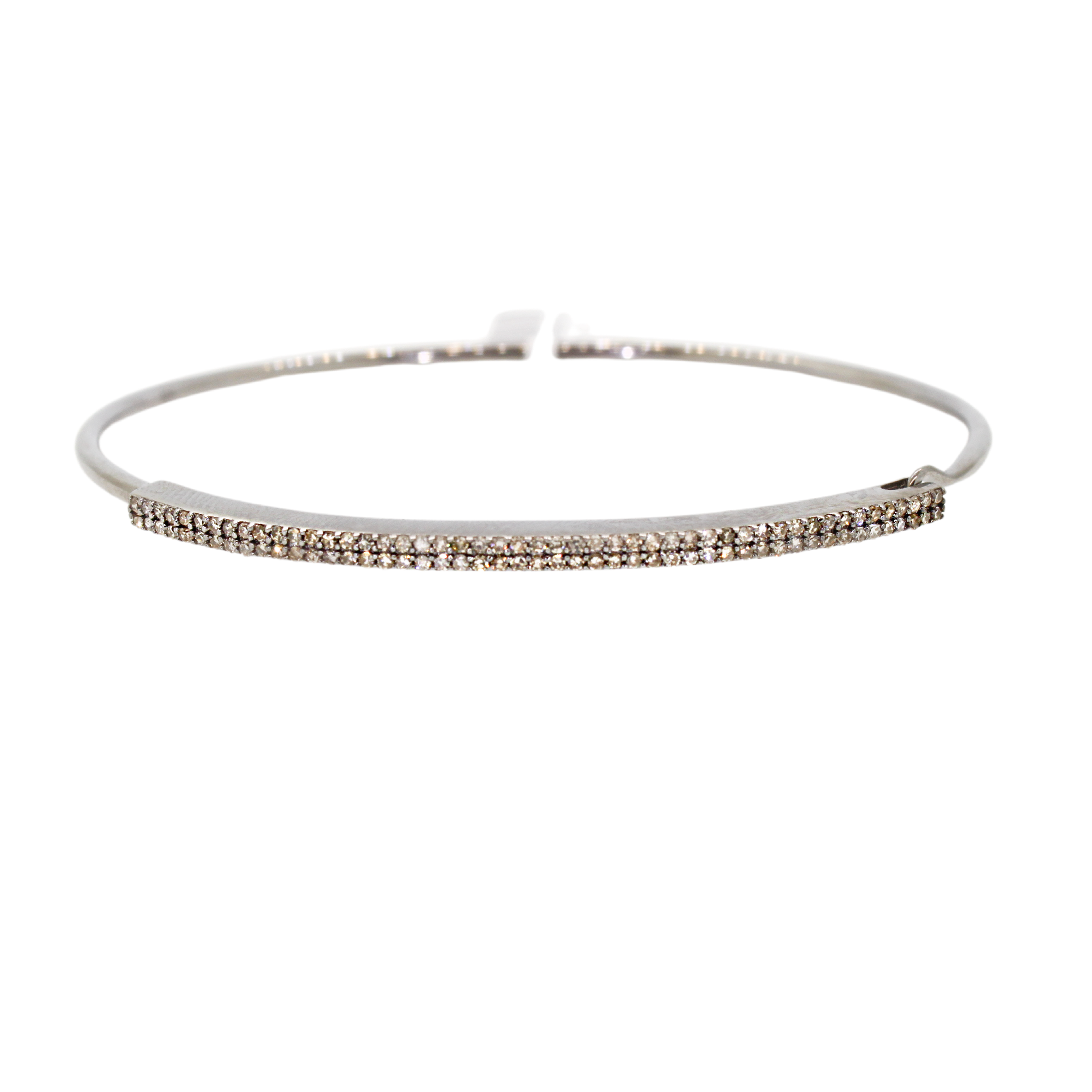 Silver Two Row Pave Diamond Bar Hook Bracelet