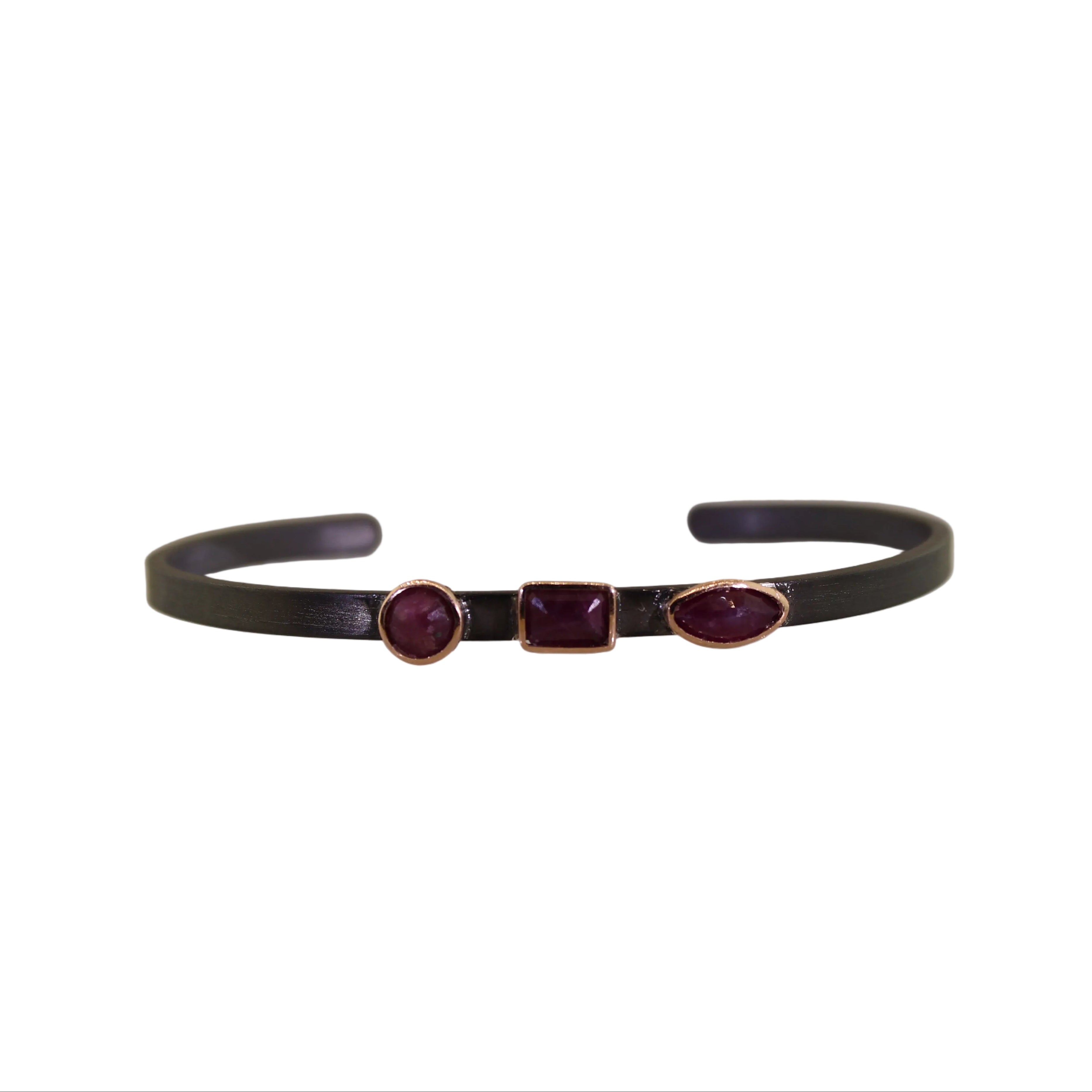 Triple Ruby Thin Rhodium Cuff