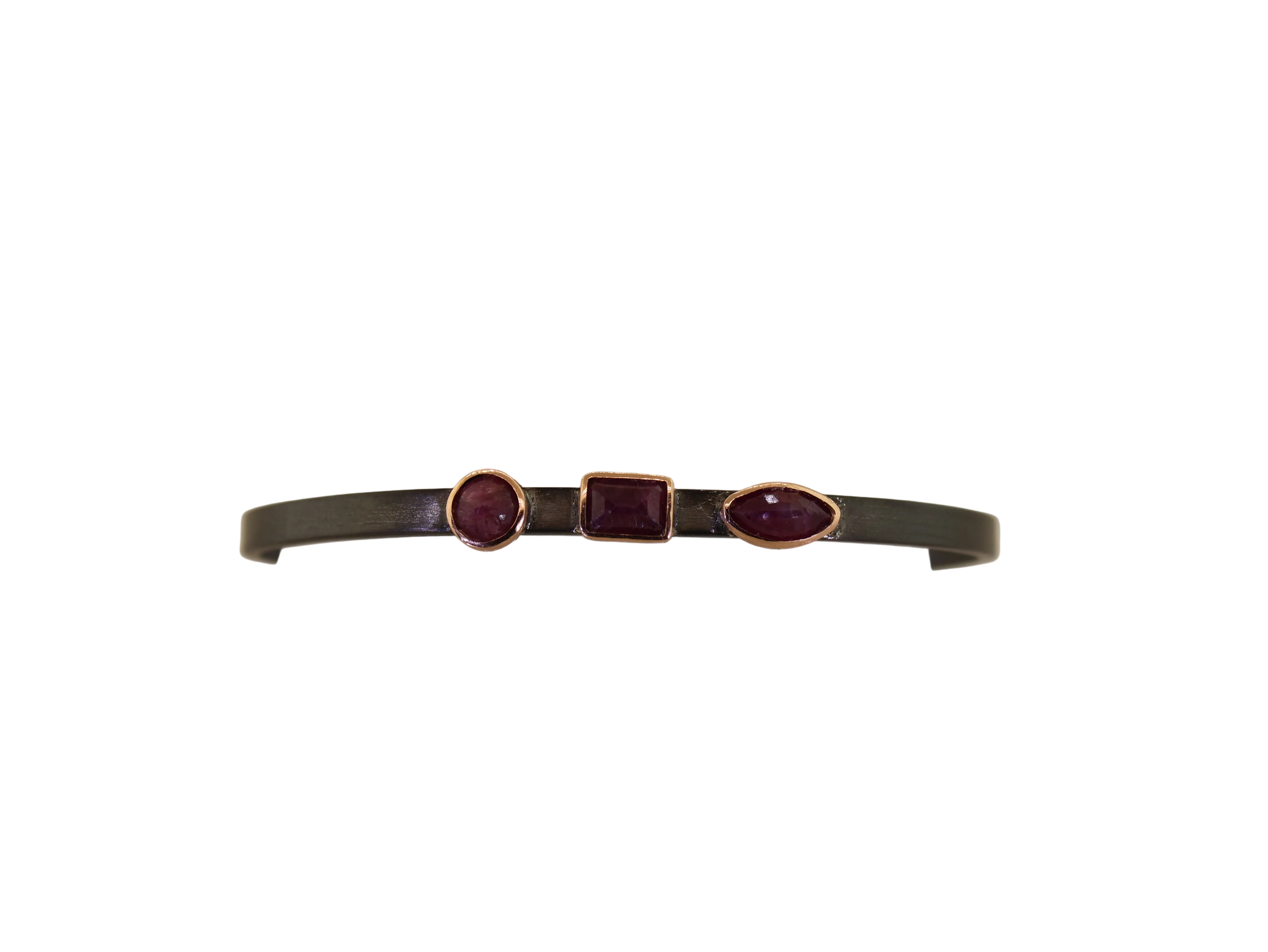 Triple Ruby Thin Rhodium Cuff