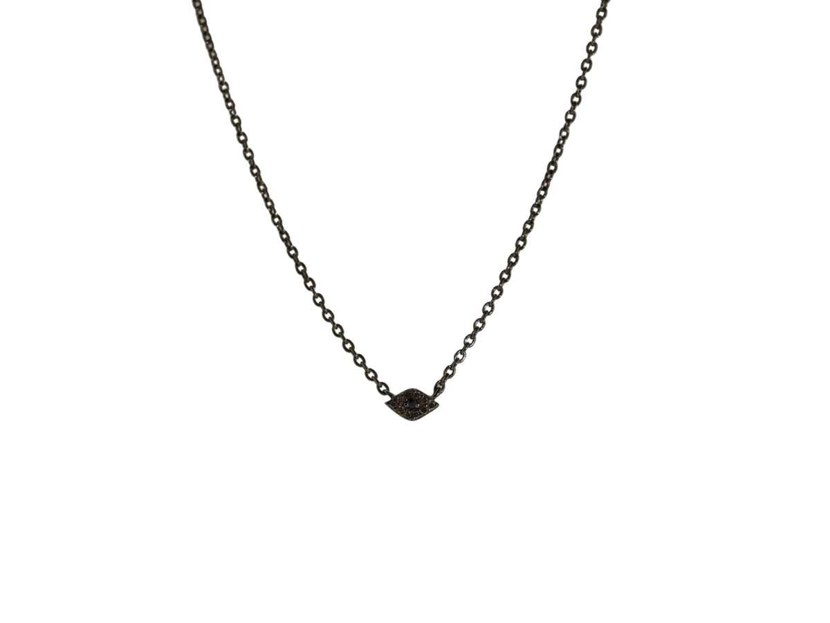 Mini Silver Diamond & Sapphire Evil Eye Necklace
