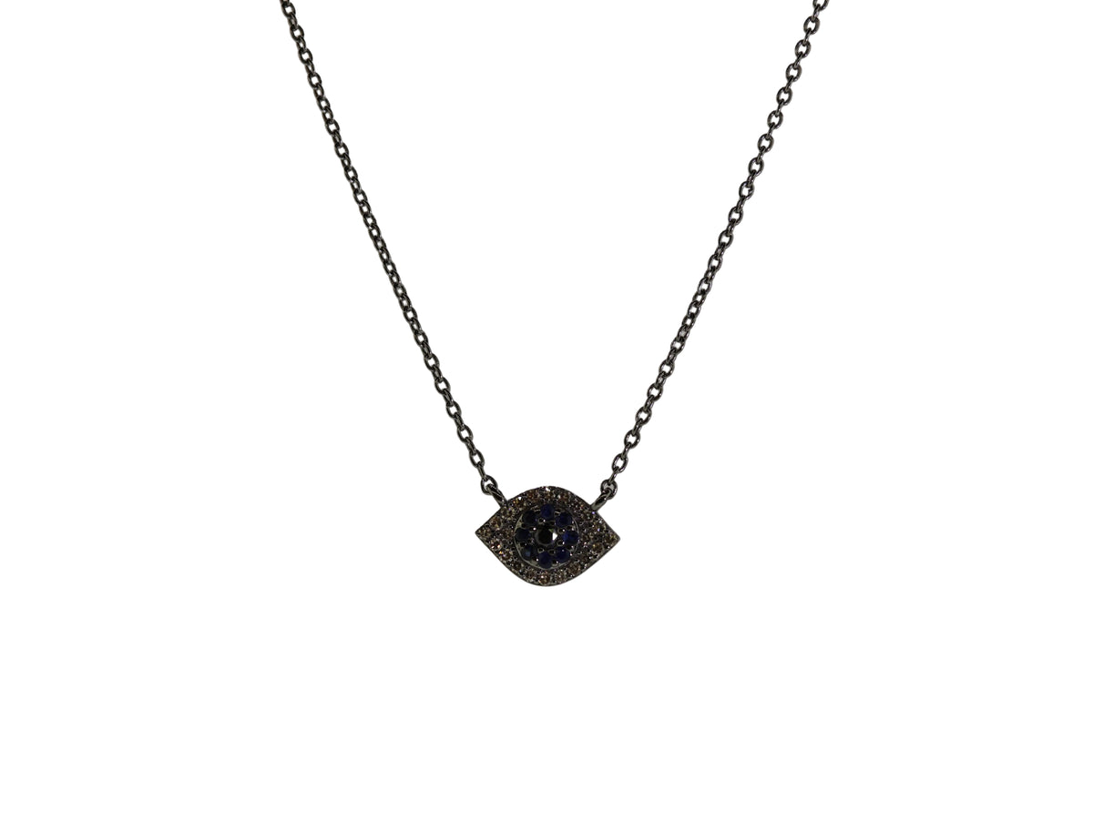 Silver Diamond & Sapphire Evil Eye Necklace