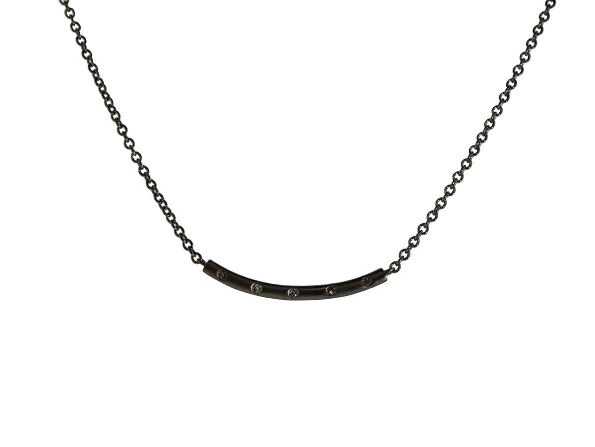 Matte Silver Curved Bar Diamond Inlay Necklace