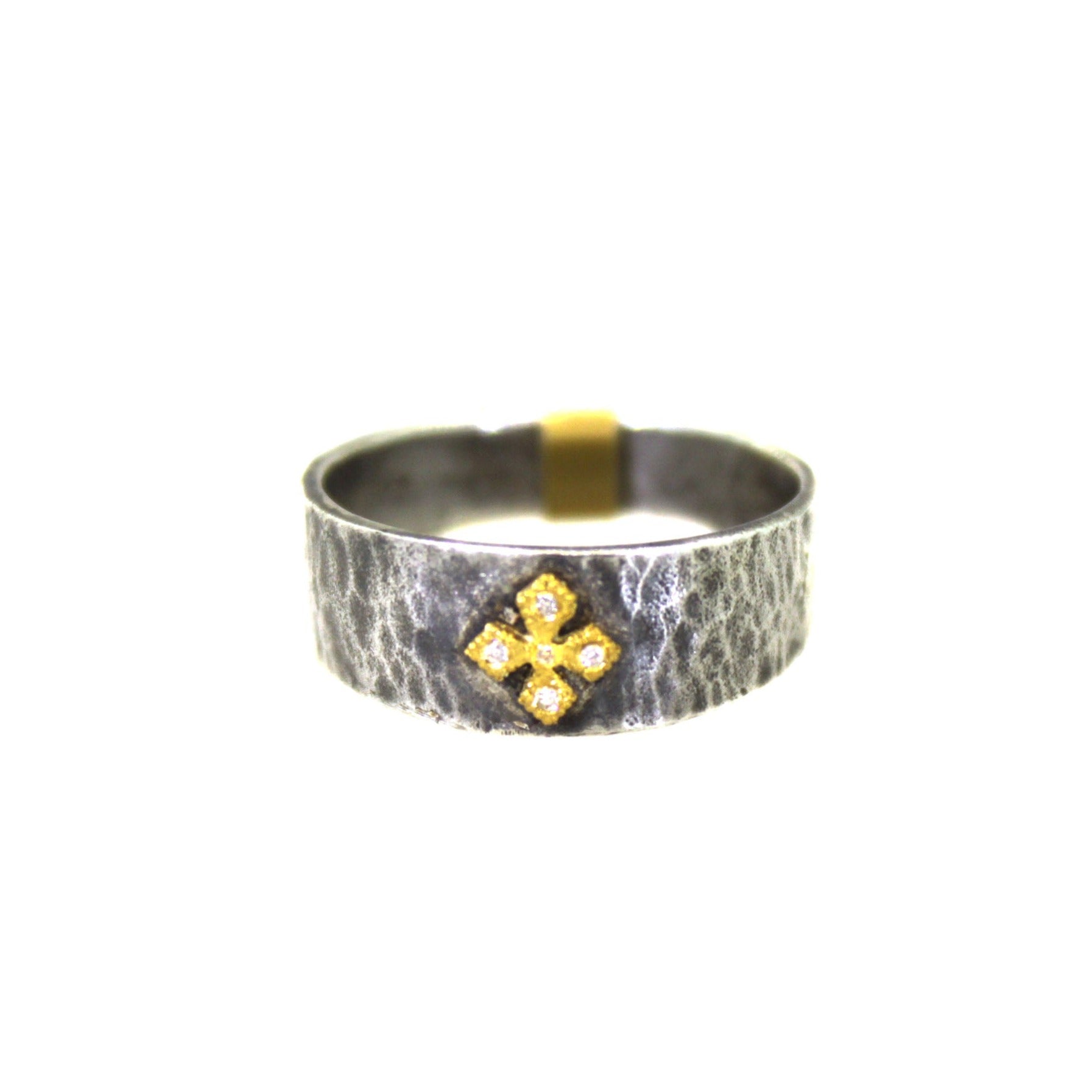 Thick Textured Ring & Diamond Cross