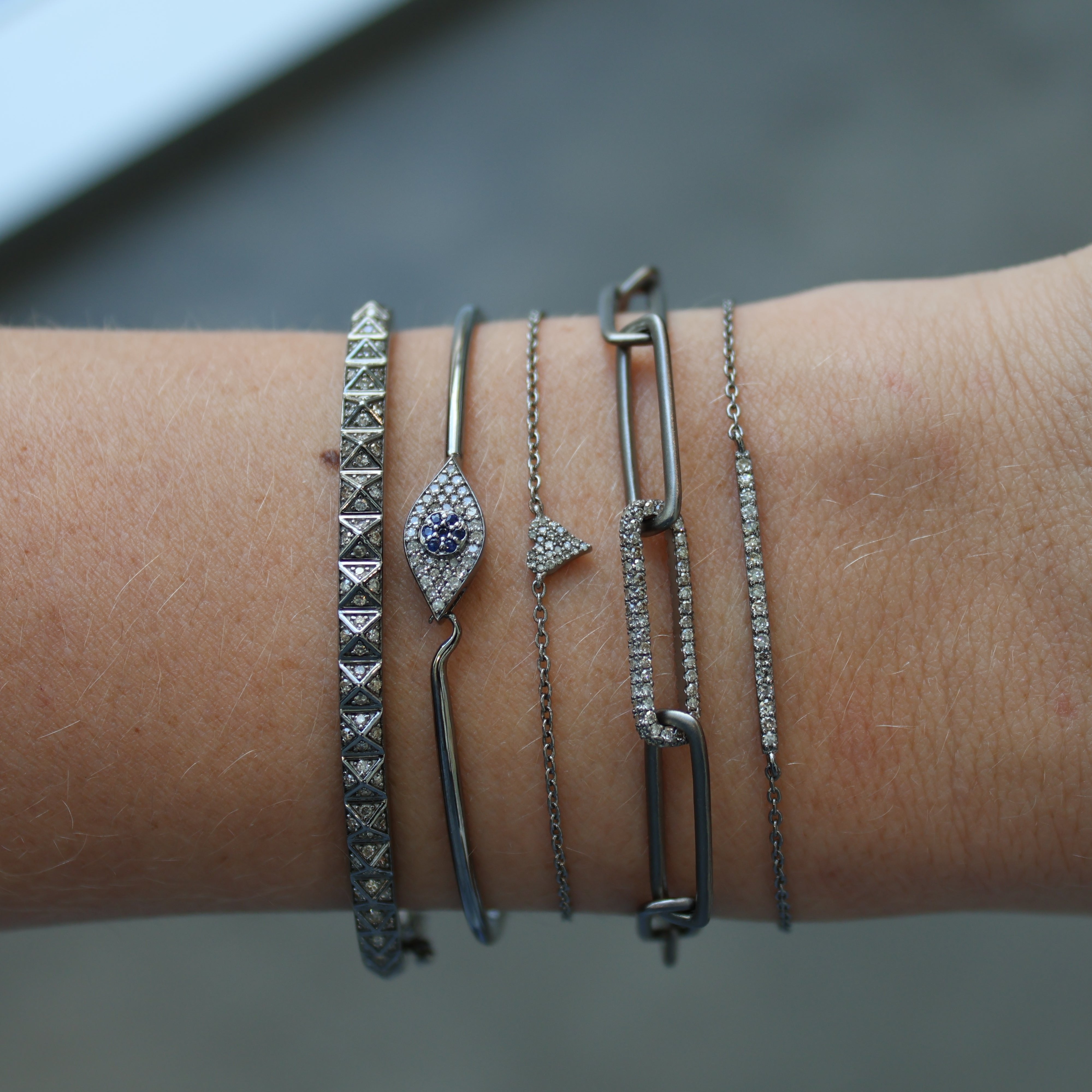 Rhodium Pyramid Diamond Bangle Bracelet