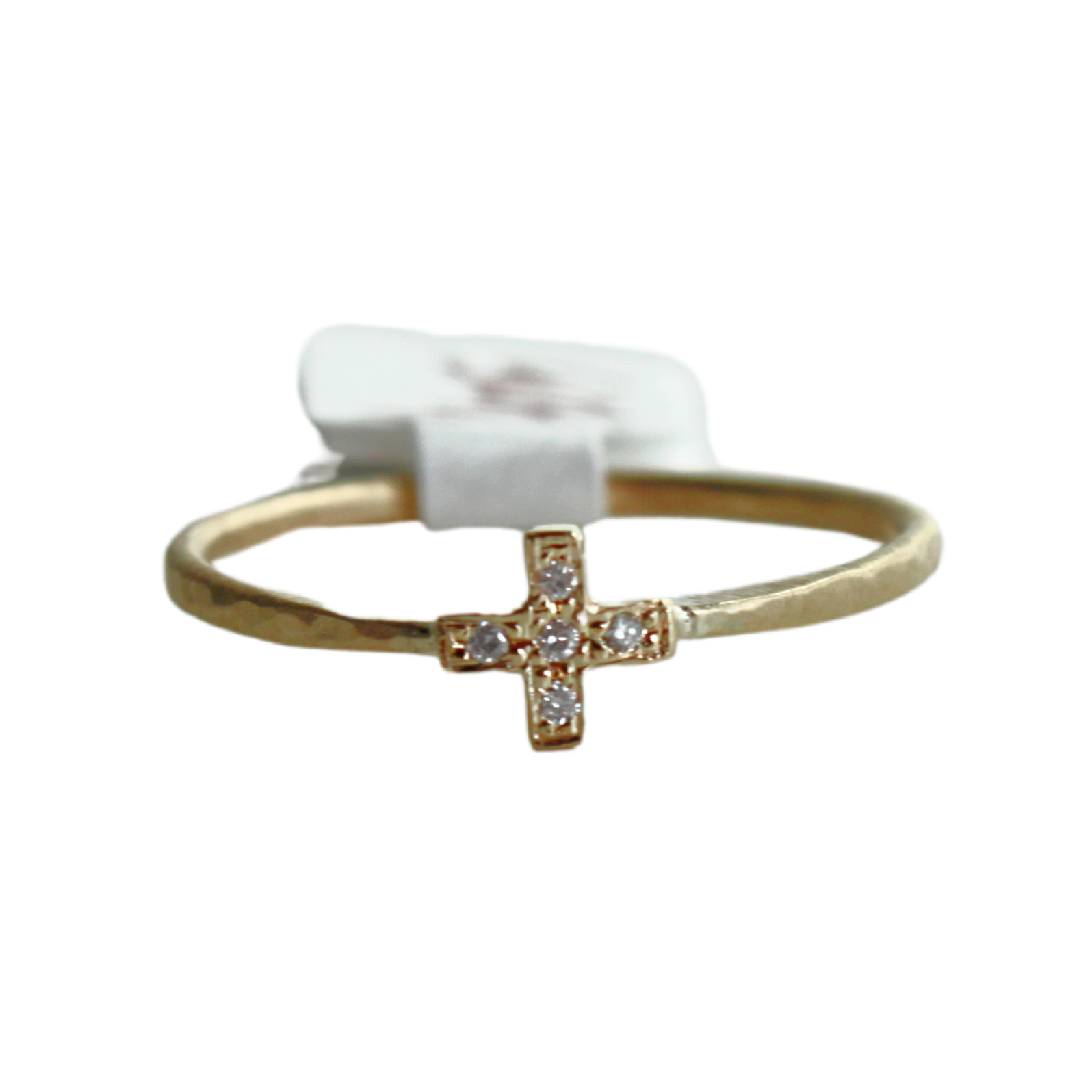 yellow gold ring with pave cross