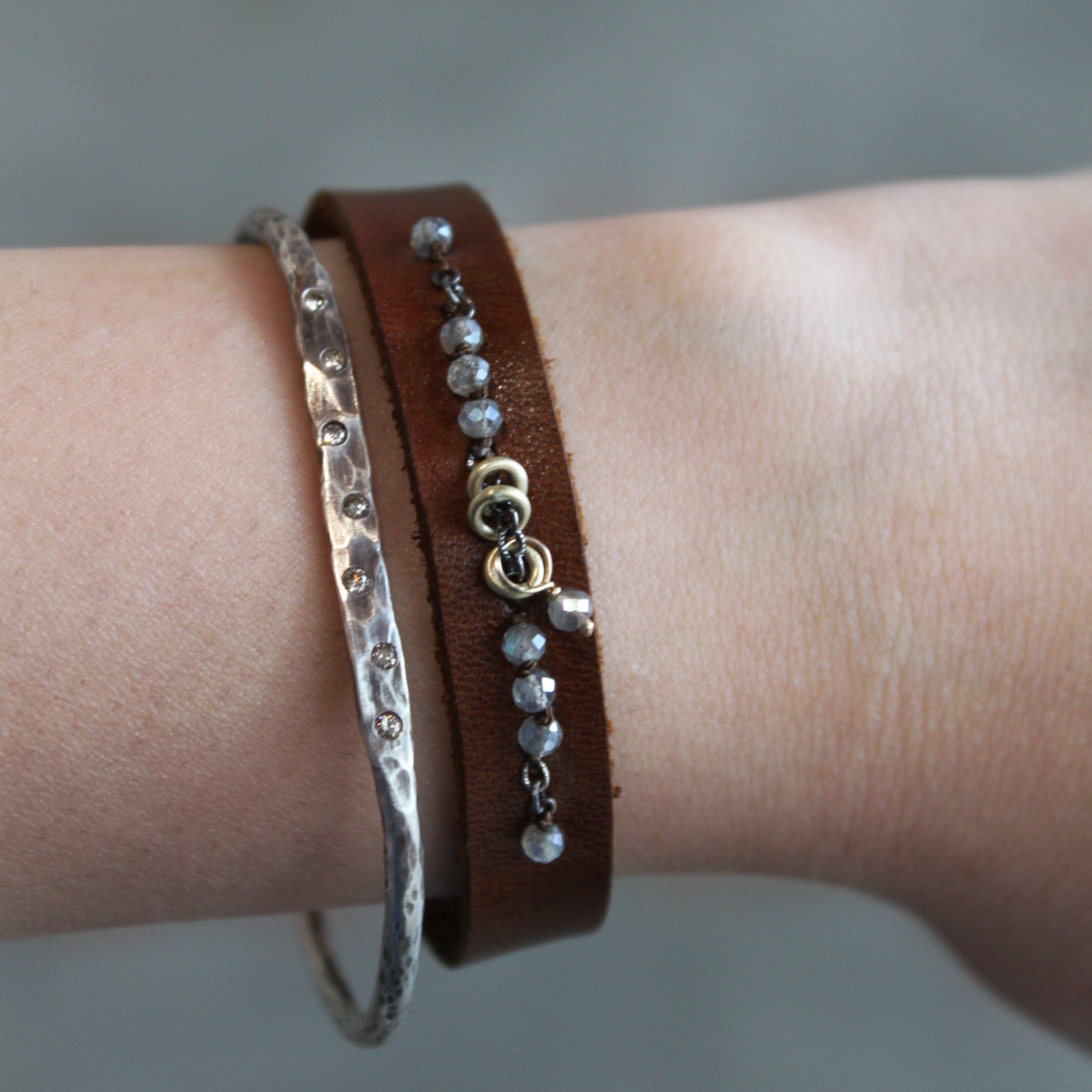 Buffalo Leather & Labradorite Bohemian Bracelet