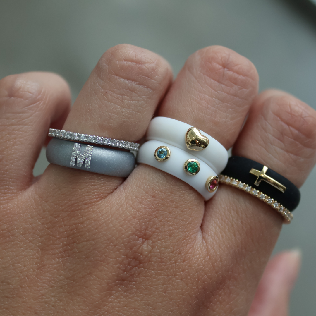 Diamond Initial "M" Silicone Band - White