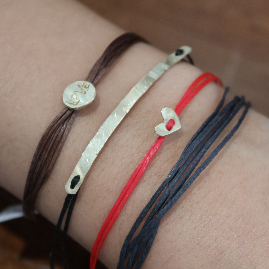 Gold Bar Black Cording Bracelet