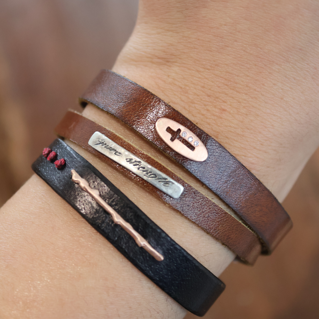 Rose Gold Cut Out Cross Brown Leather Bracelet