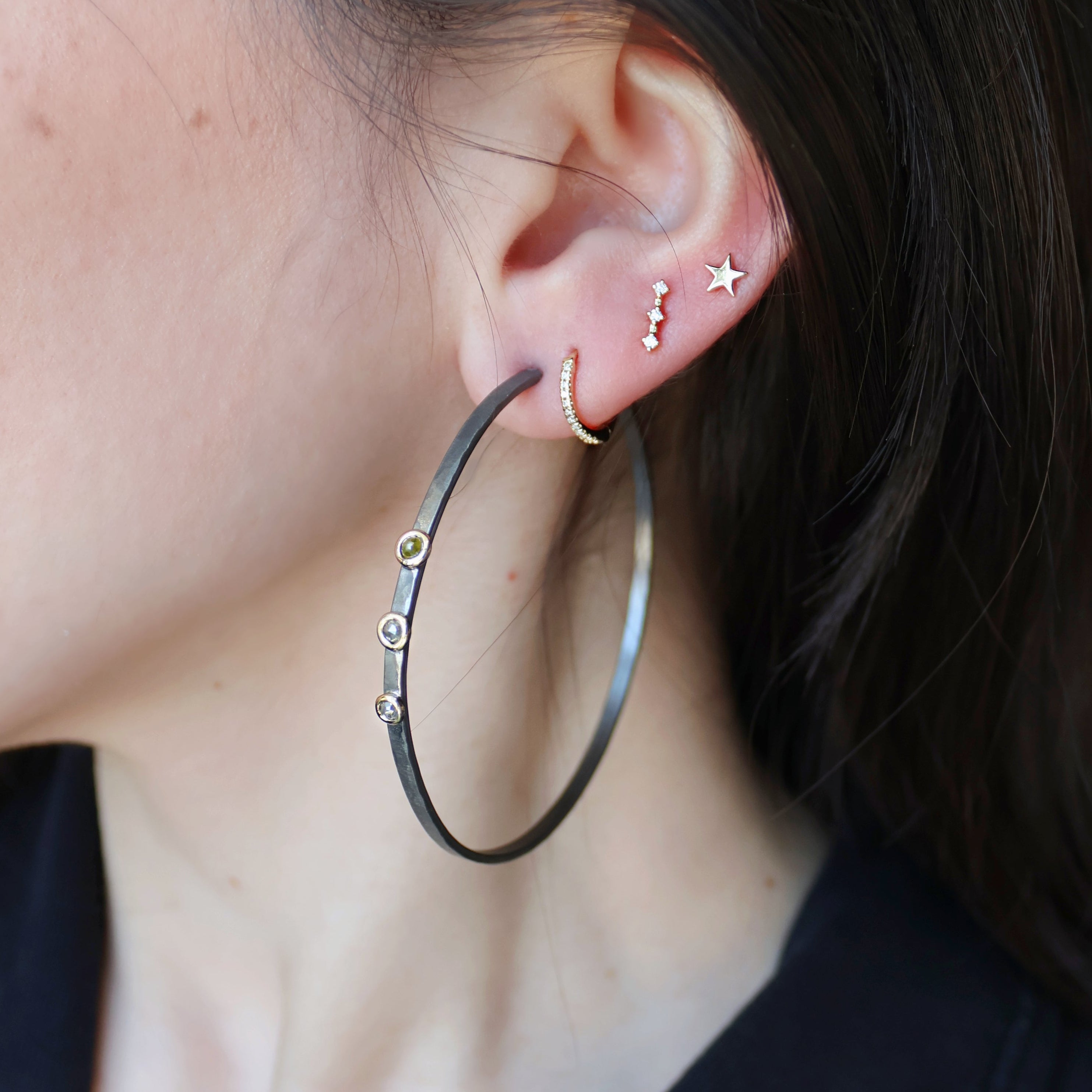 Raw Diamond Open Hoops