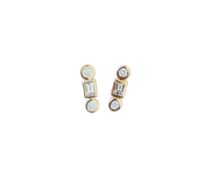 Round and Baguette Bar Stud Earrings