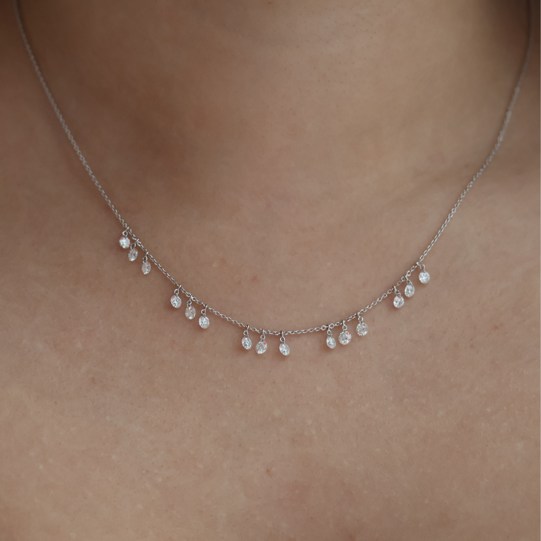White Gold Drilled Large Round Diamond Necklace