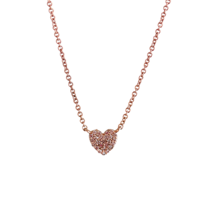 Rose Gold Pave Diamond Mini Heart Necklace