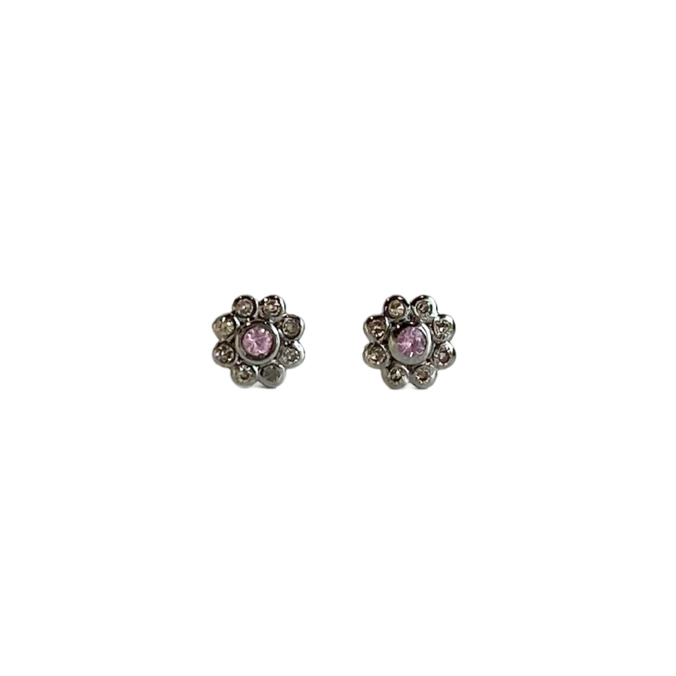 Pink Sapphire Sterling Sliver Flower Studs