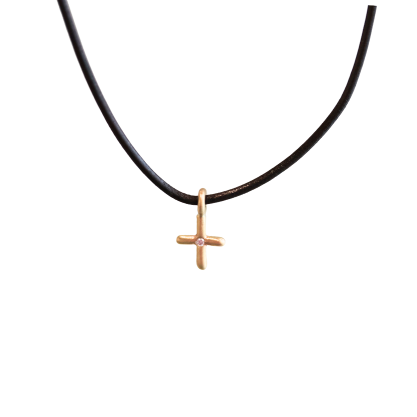 Brown Leather Cross Diamond Necklace