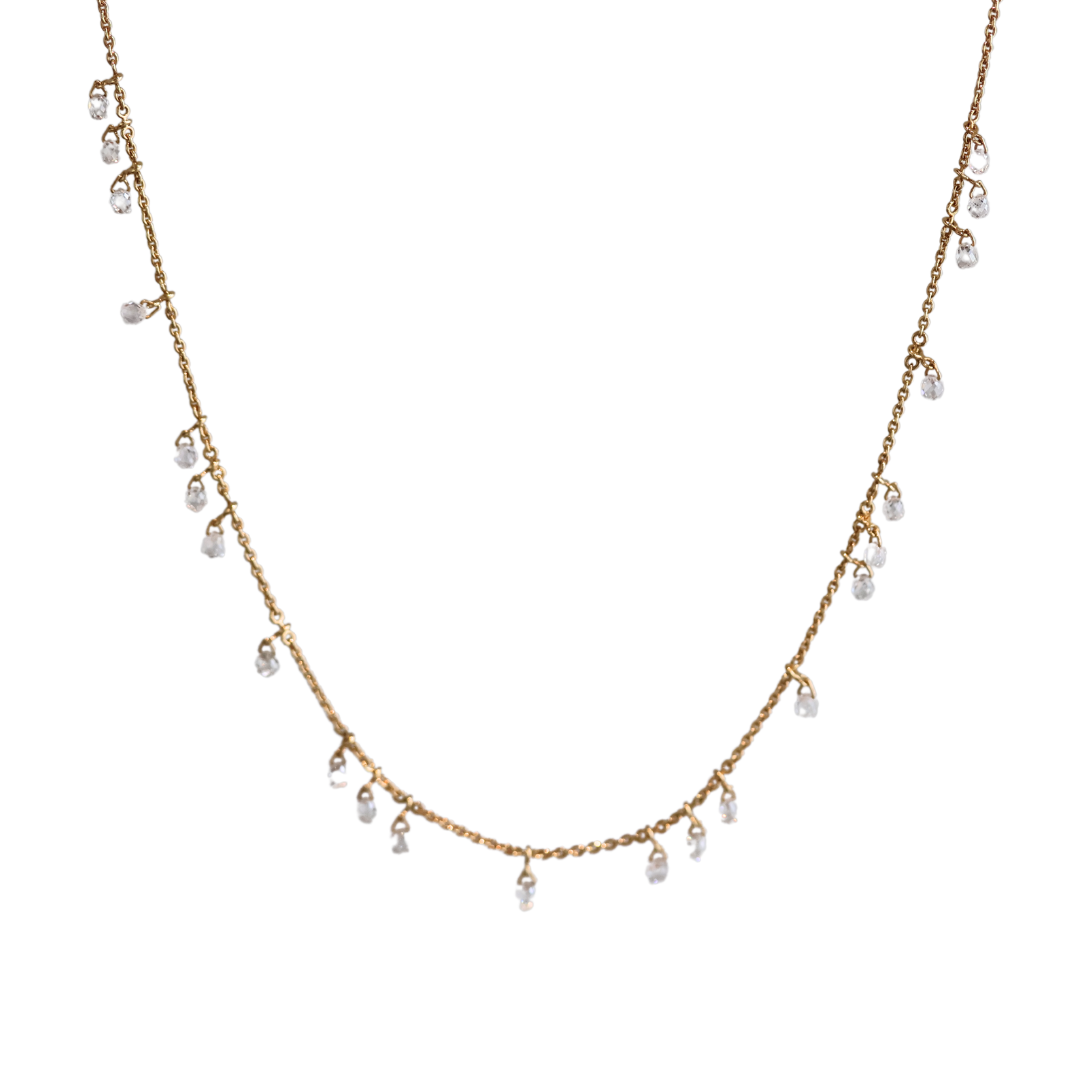 Yellow Gold Drilled Rounded Diamond Necklace