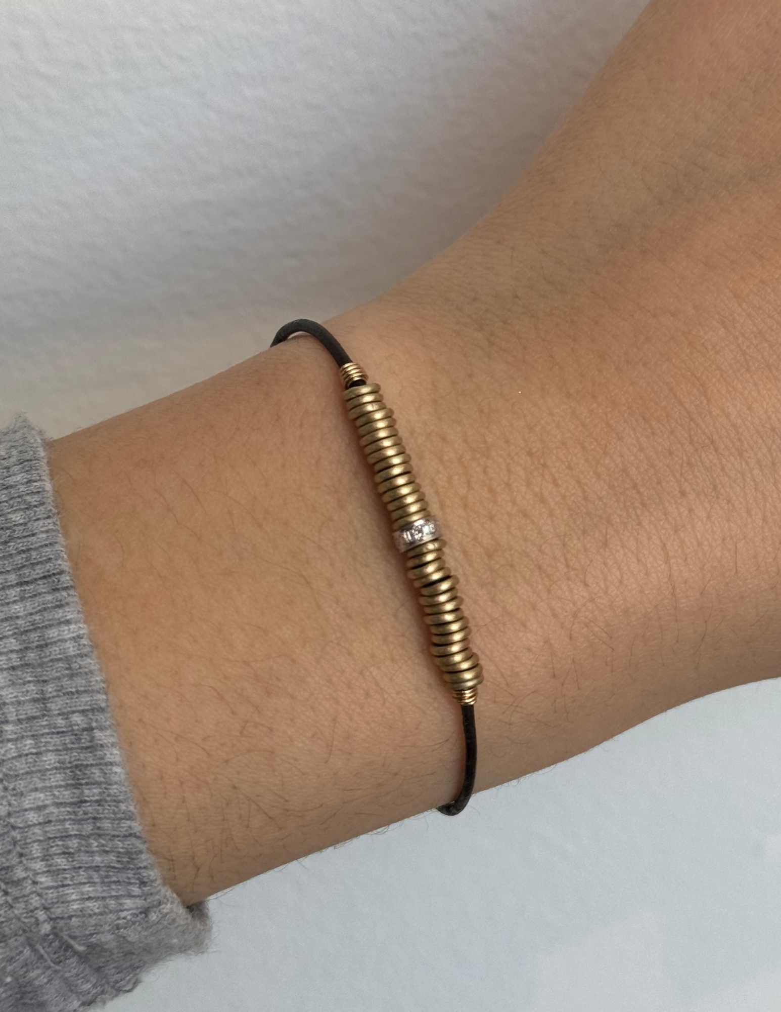 Leather Gold Ring Bracelet