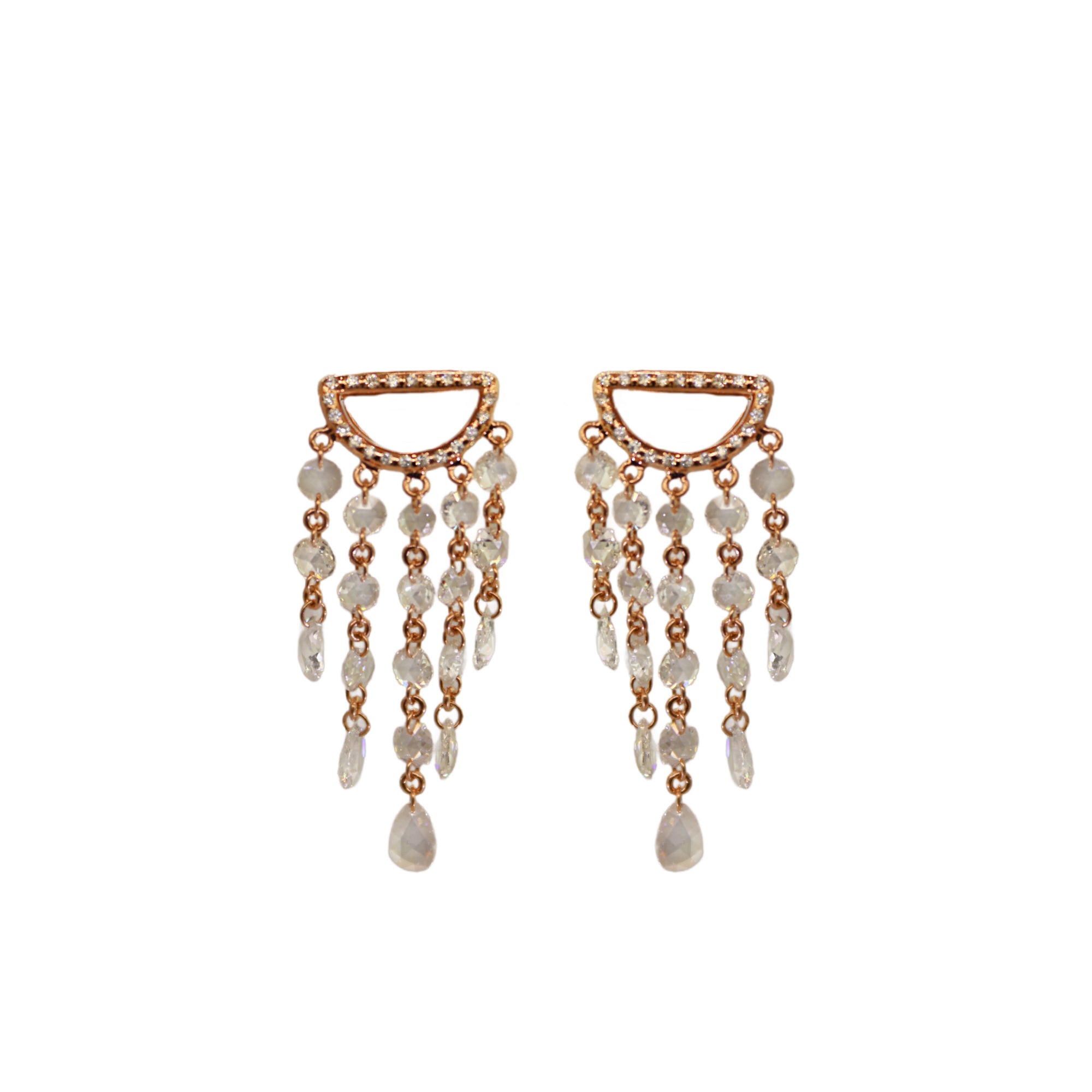 Rose Gold U Drilled Diamond Dangle Earrings