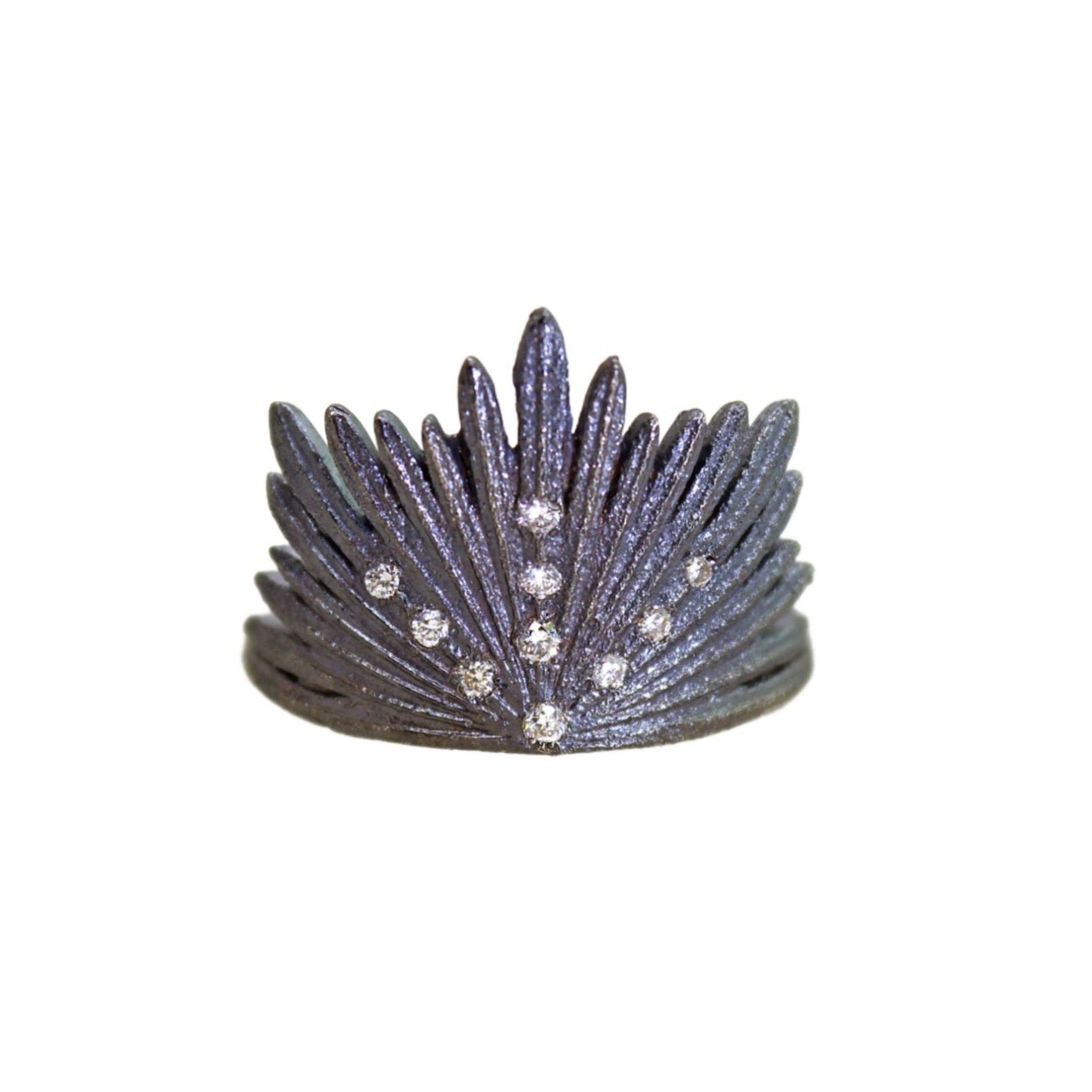 Oxidized Silver & Diamond Crown Ring